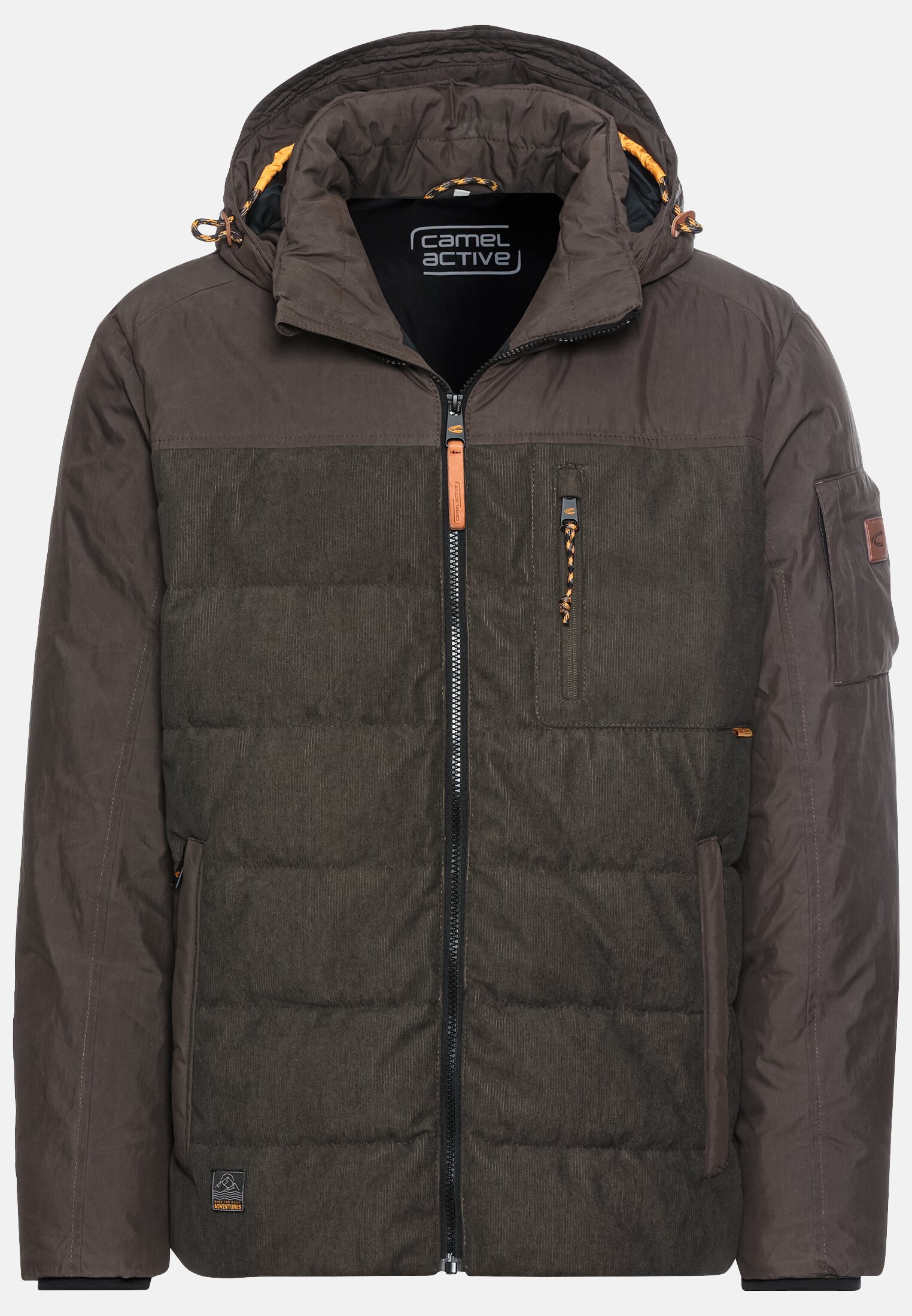 Men Quilted blouson with detachable hood Khaki frontal front