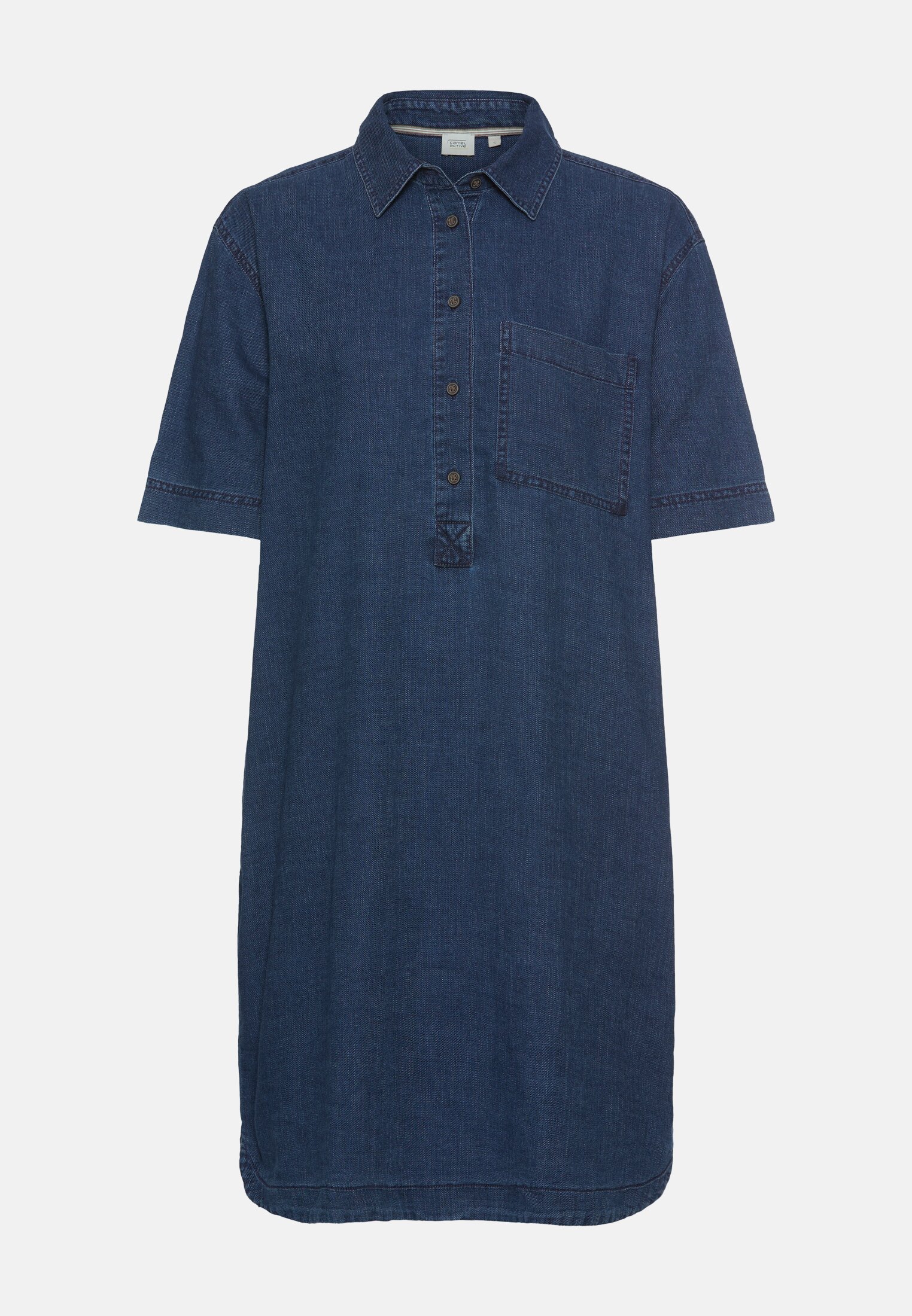 Damen Baumwollkleid mit Brusttasche Indigoblau frontal vorn
