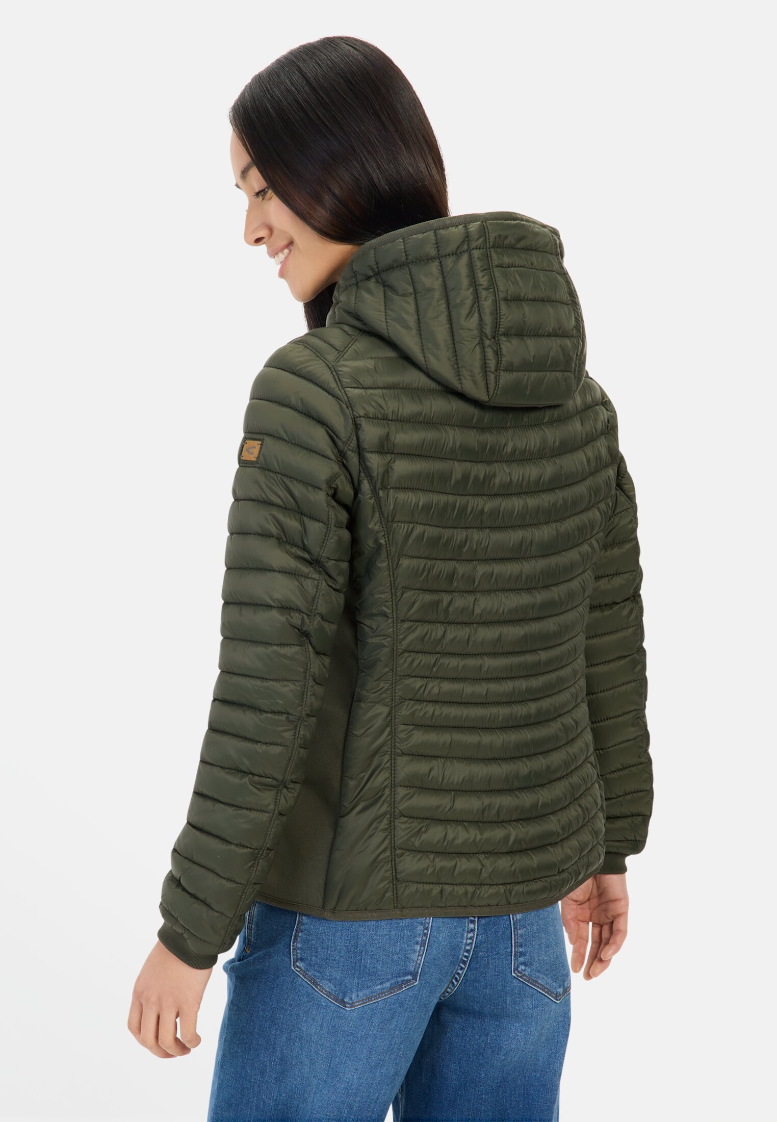 camelactive_Blouson_Forest_330530-9E50-38_M2 Women Lightweight quilted jacket made from recycled polyamide Dark Green worn back