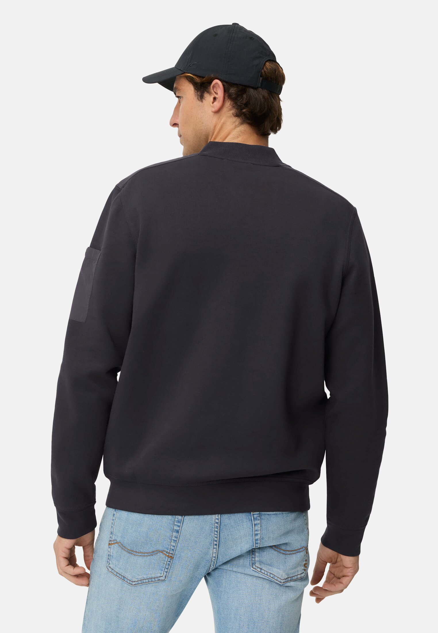 Heren fleXXXactive® Sweatjack met rits Donkerblauw gedragen achter