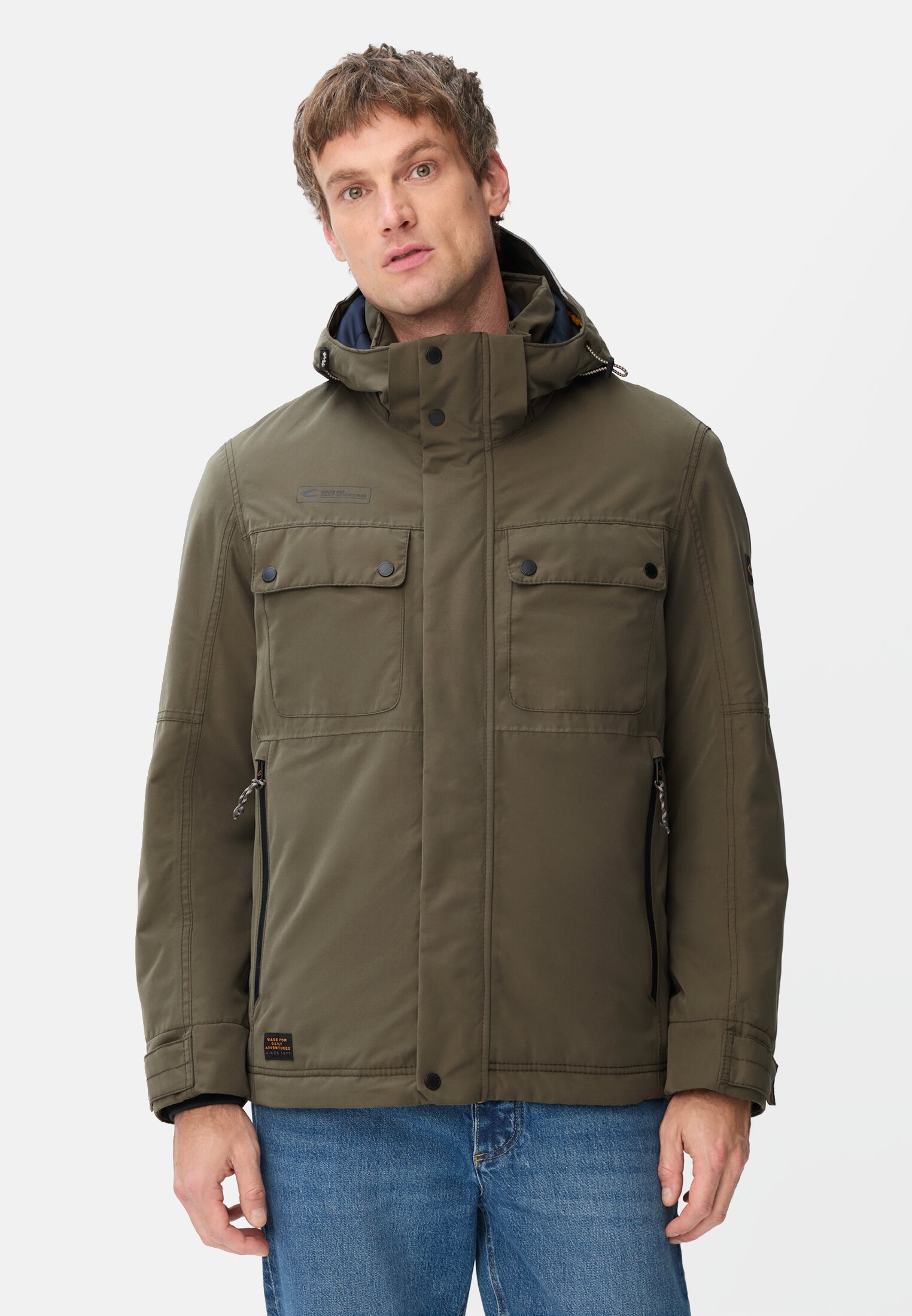 Men teXXXactive© functional jacket with removable hood Dark Green worn front
