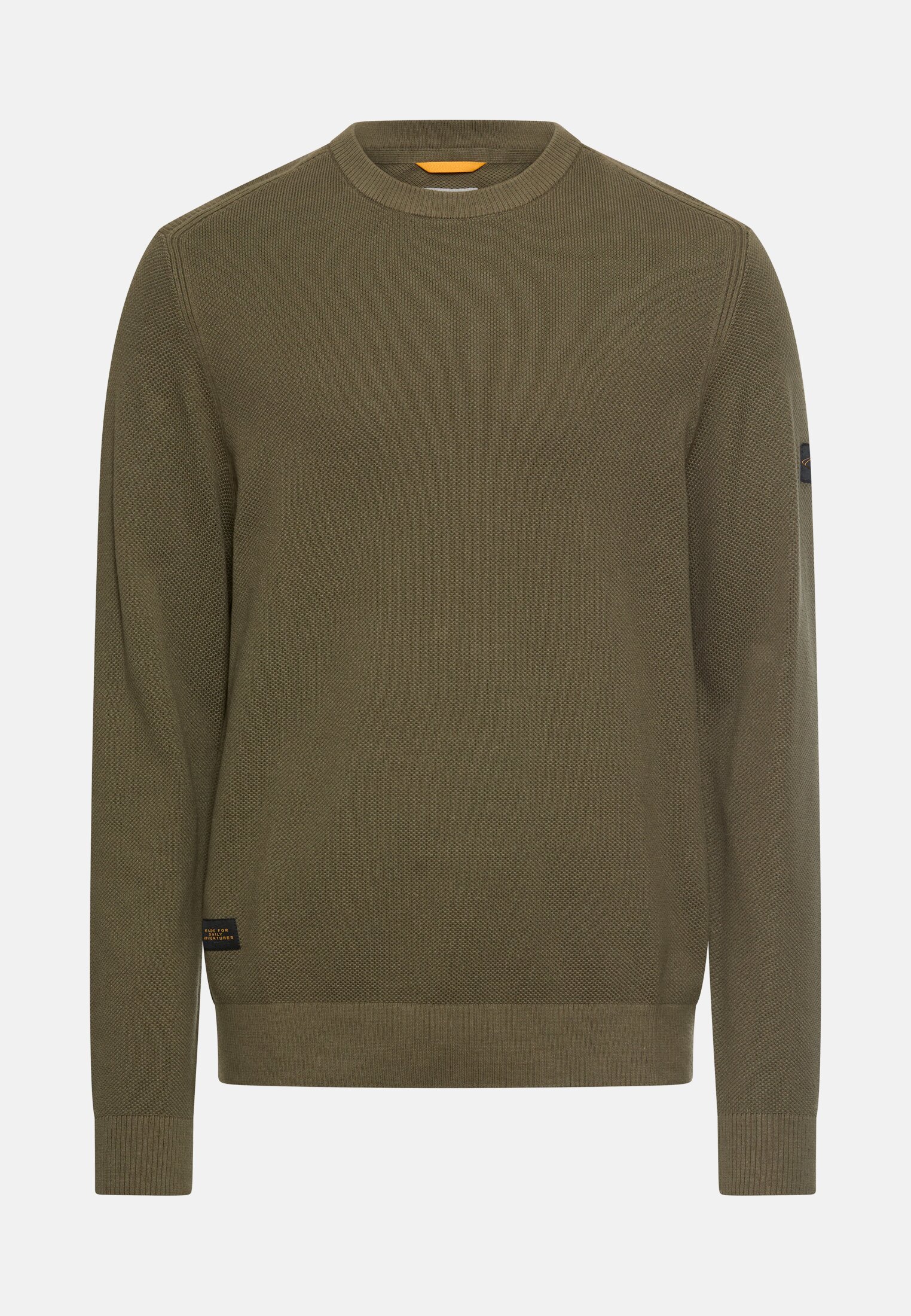 Heren Gebreide trui met ronde hals Olijfgroen frontaal voor