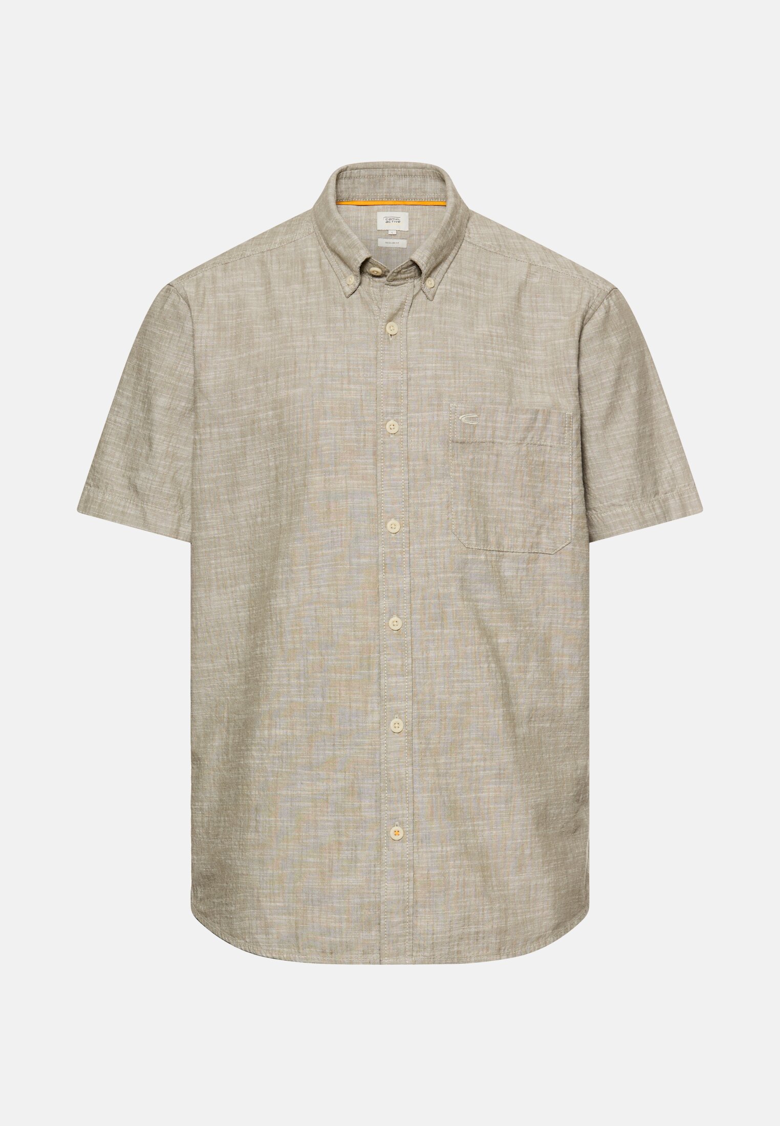 Herren Meliertes Kurzarmhemd aus reiner Baumwolle Grün frontal vorn