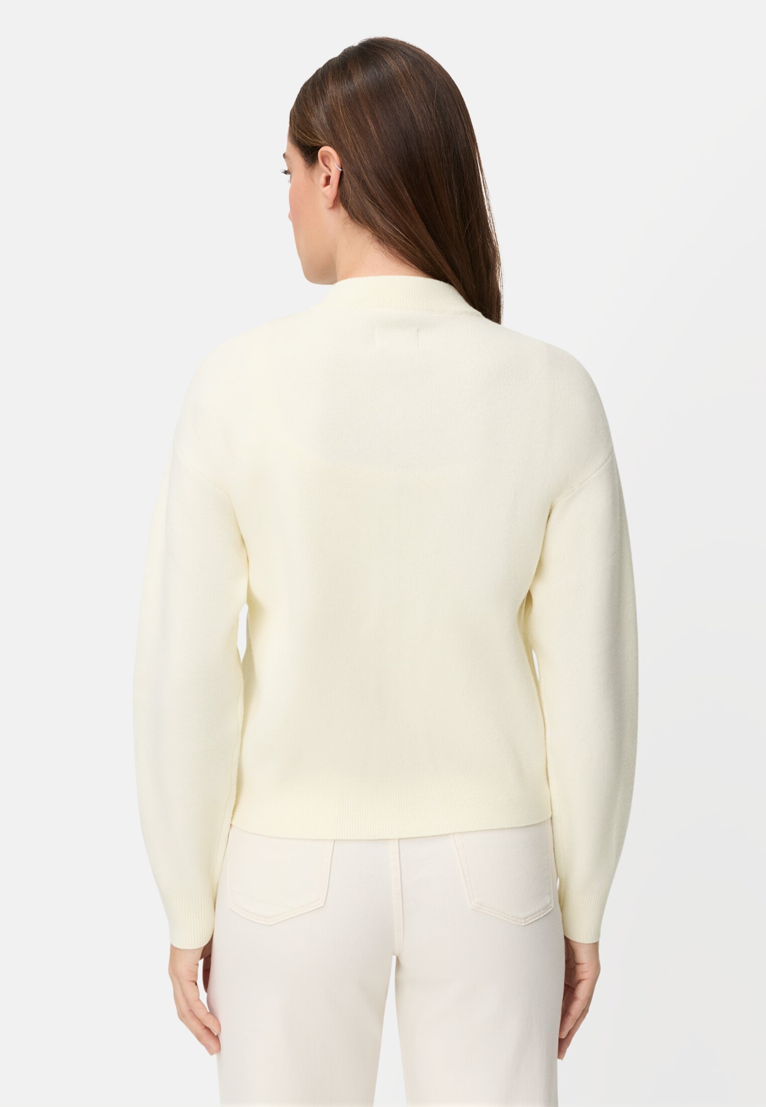 Women Bomber style cardigan Milk White worn back