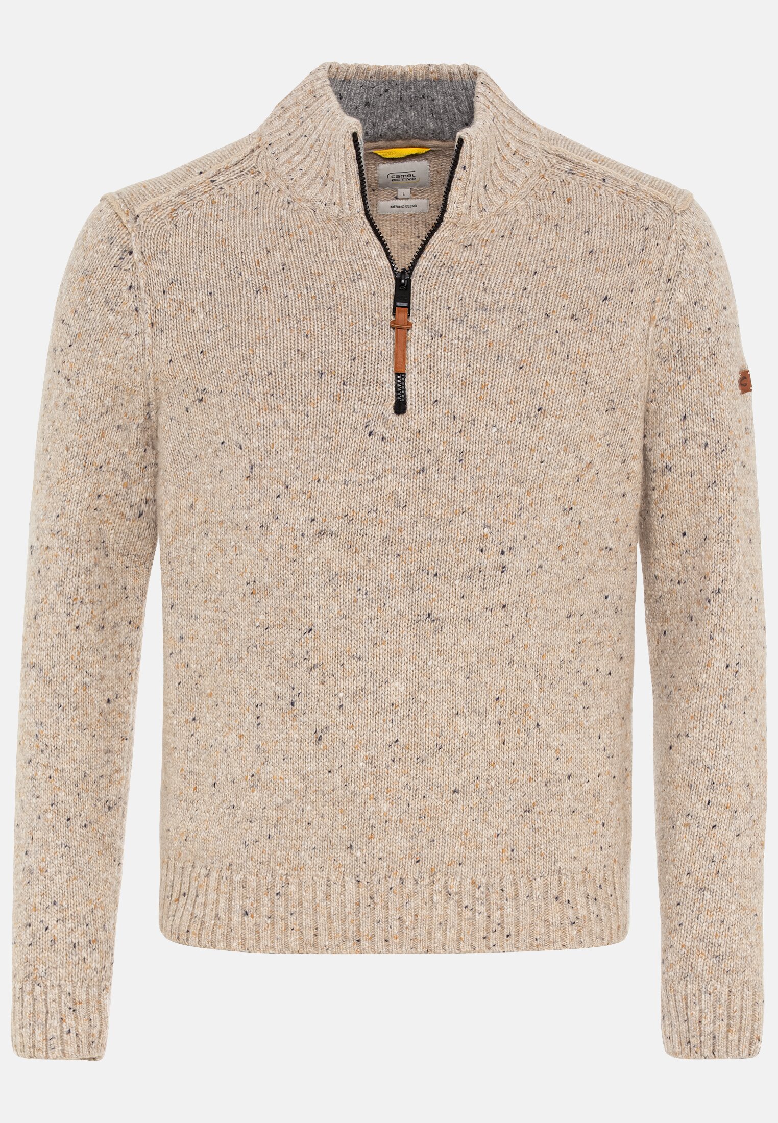 MI_409585-2K39-19_0G-00 Herren Stricktroyer mit Merinowolle Beige Braun frontal vorn