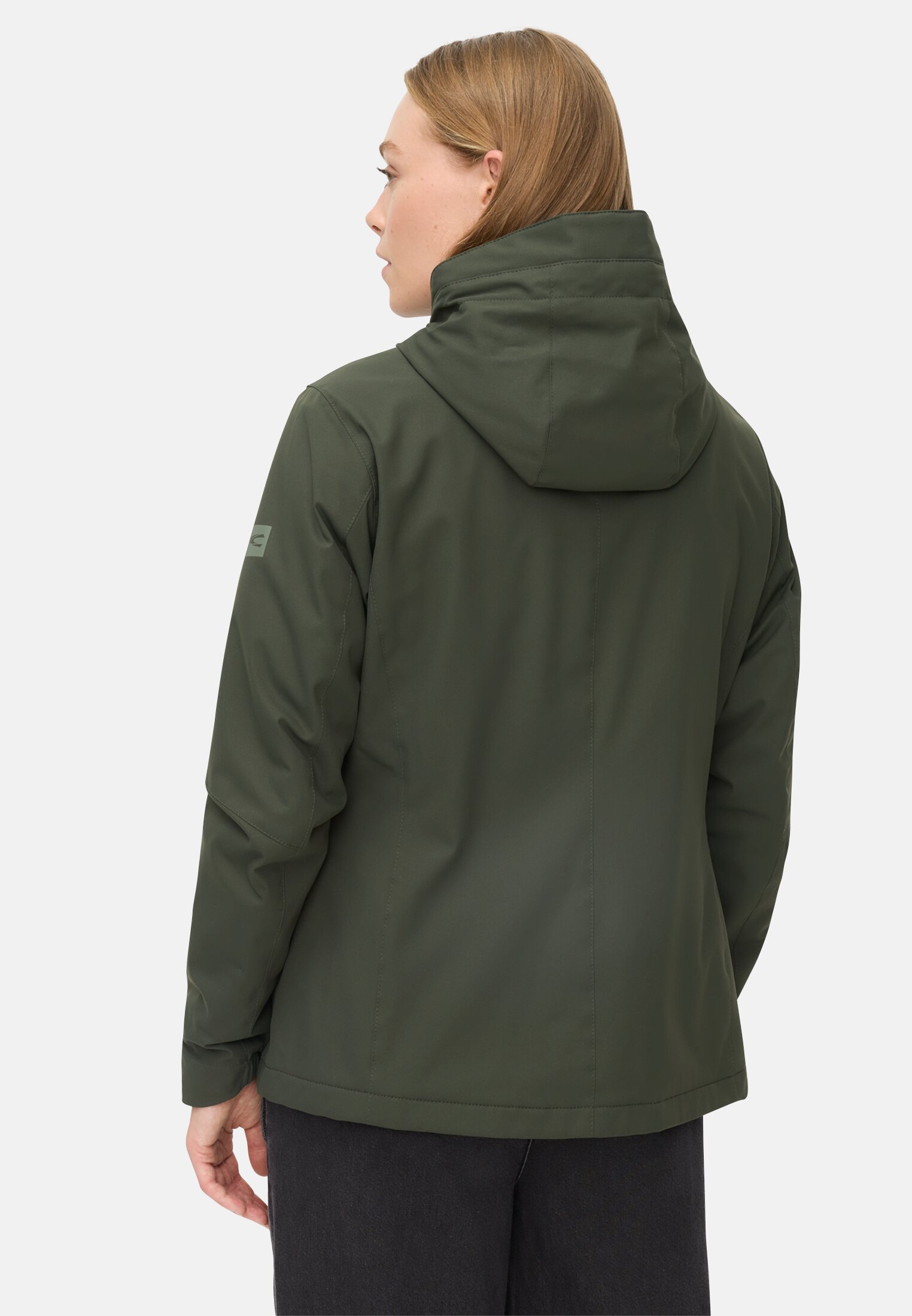 Women Functional jacket with adjustable hood Forest Green worn back