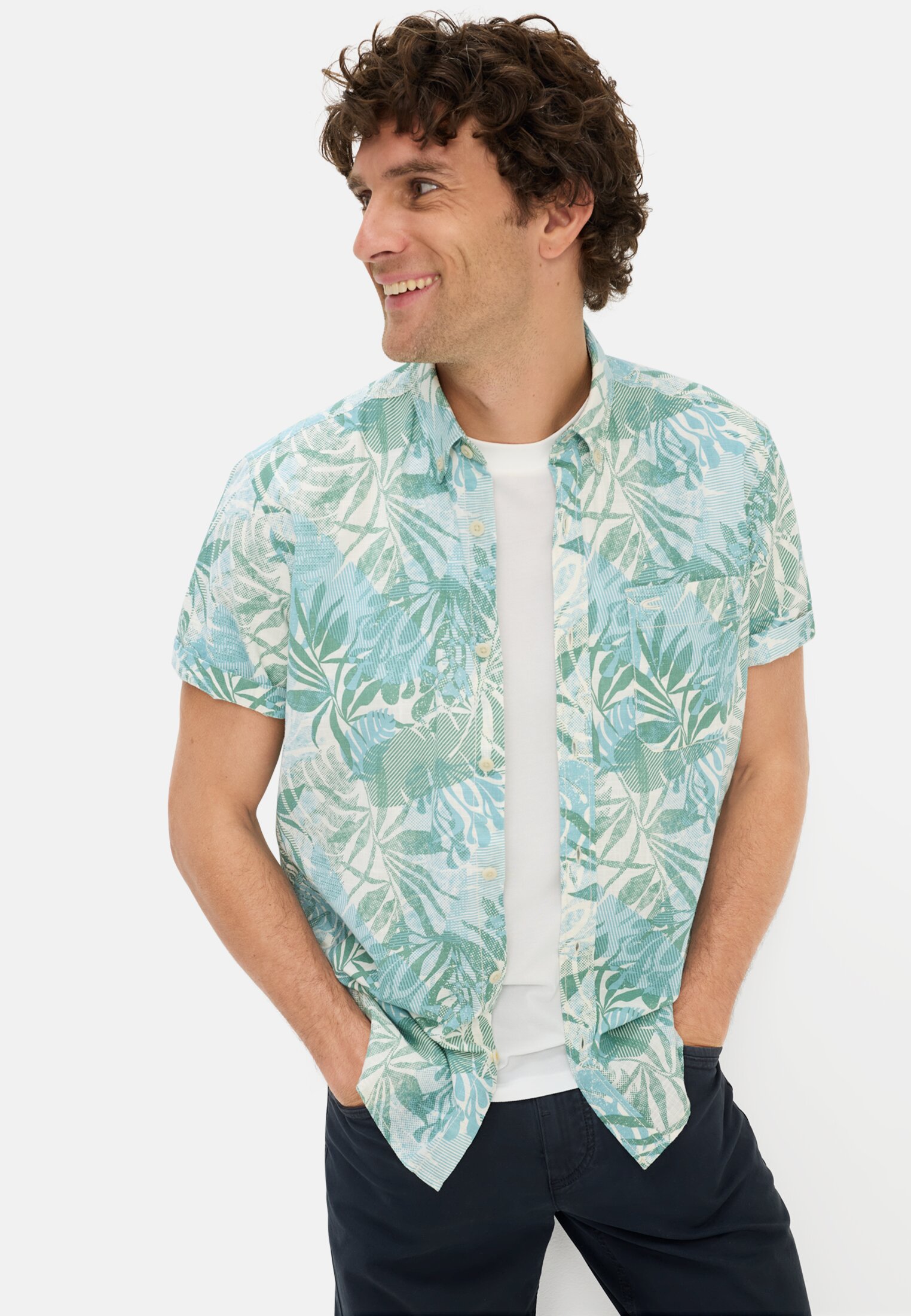 Heren Korte mouwen shirt van puur katoen Lagunengroen gedragen emotional