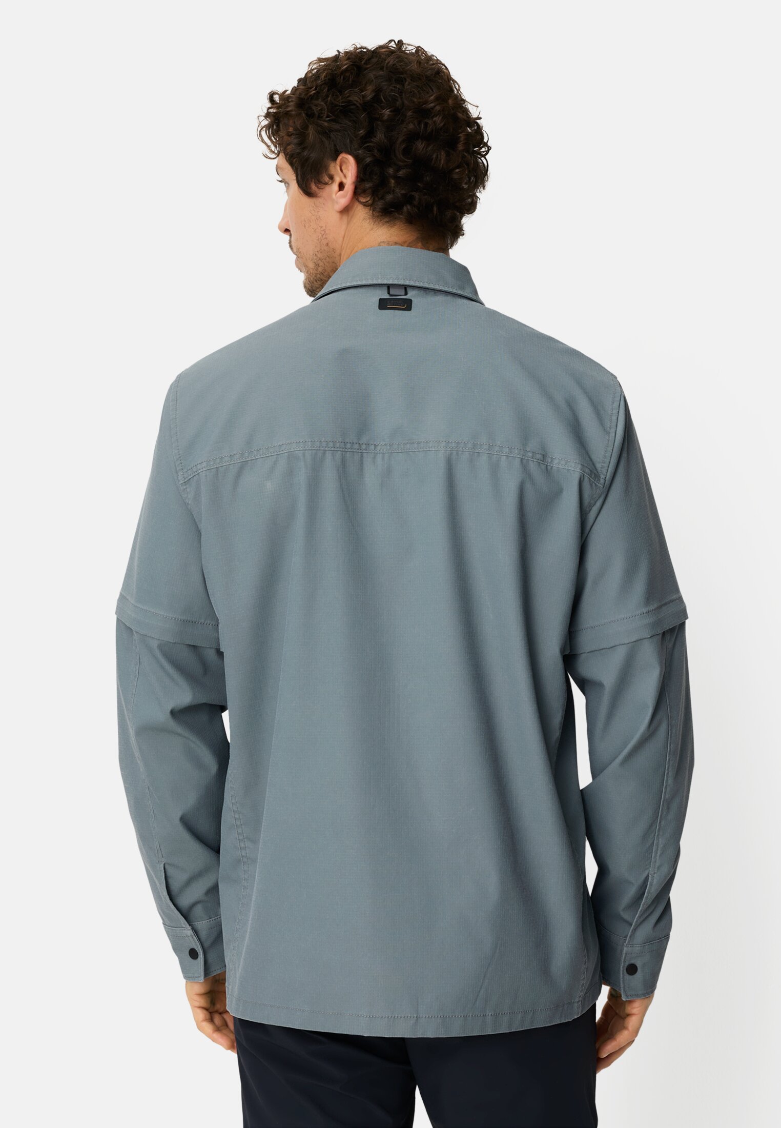 Men Overshirt with zip-off sleeves Blue worn back