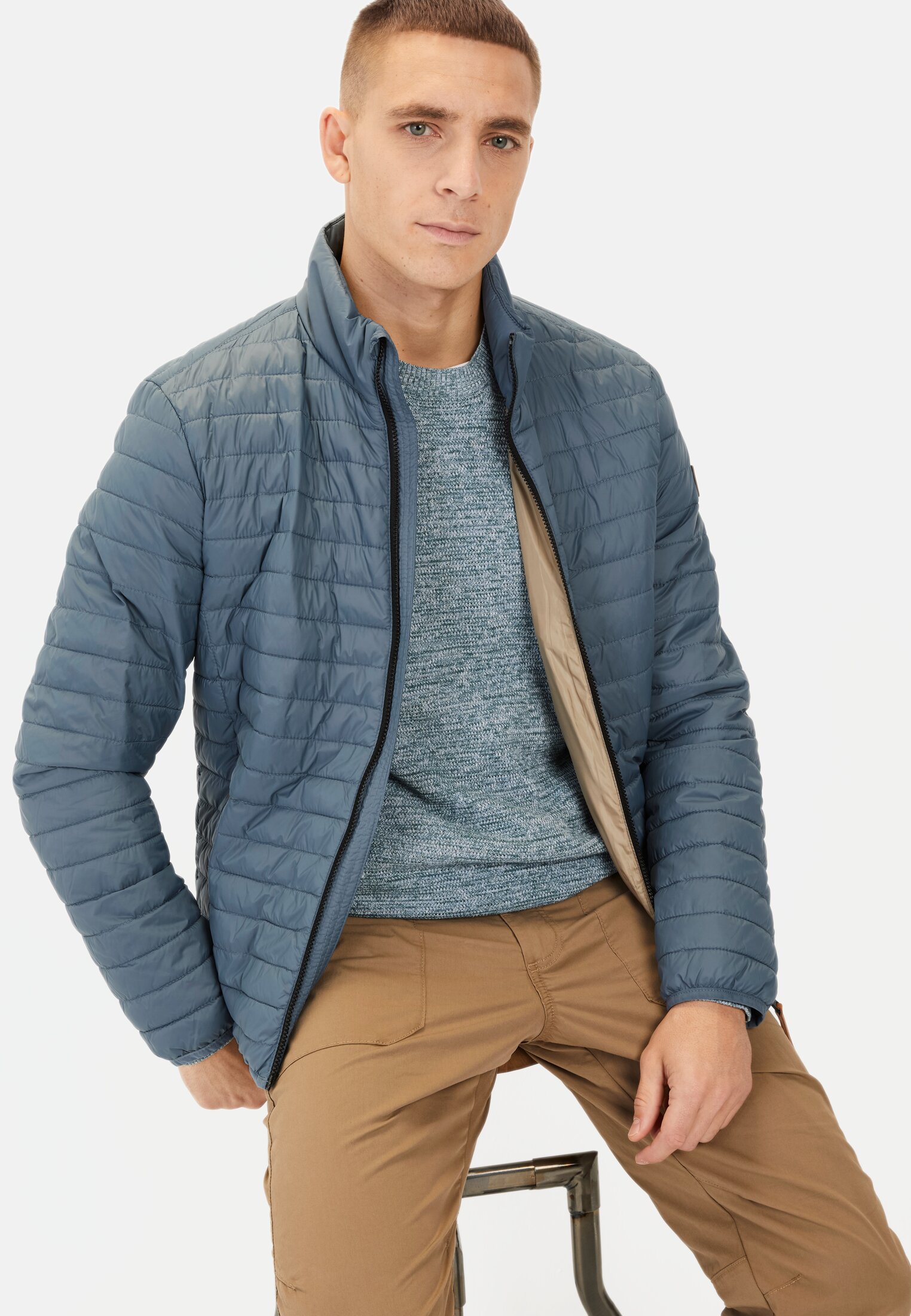 Heren Gewatteerde blouson met opstaande kraag Blauw gedragen emotional 