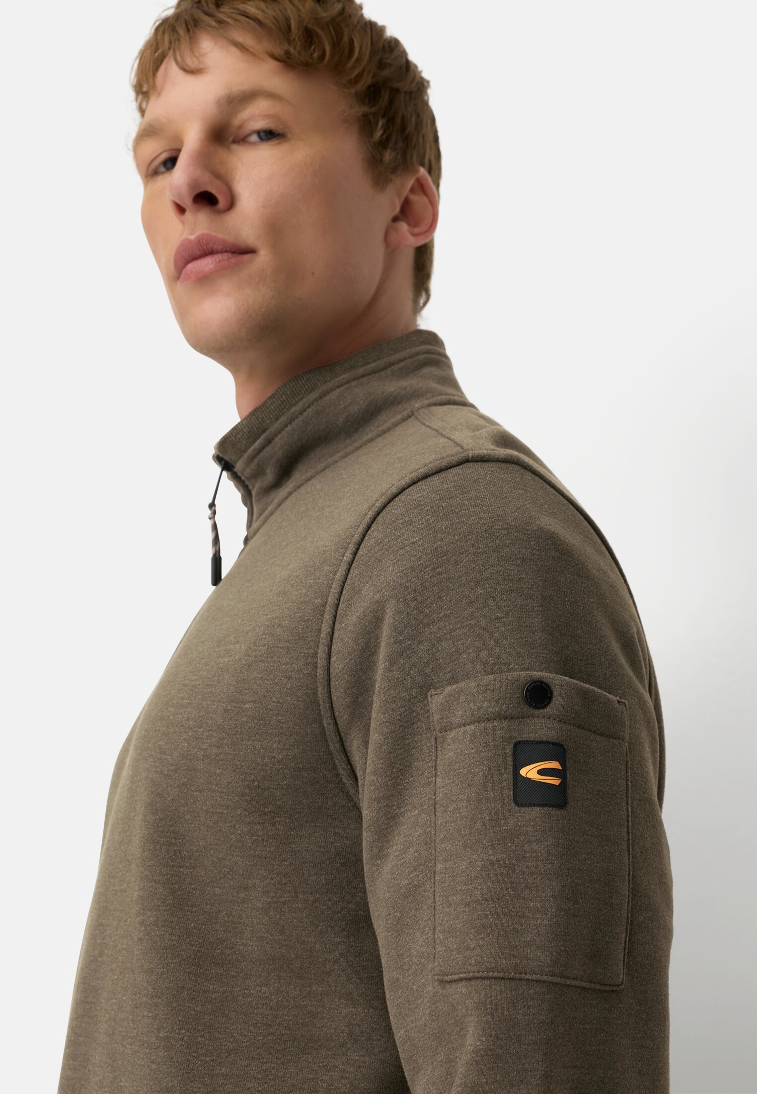 Men Sweatshirt with Troyer collar Green worn detail close