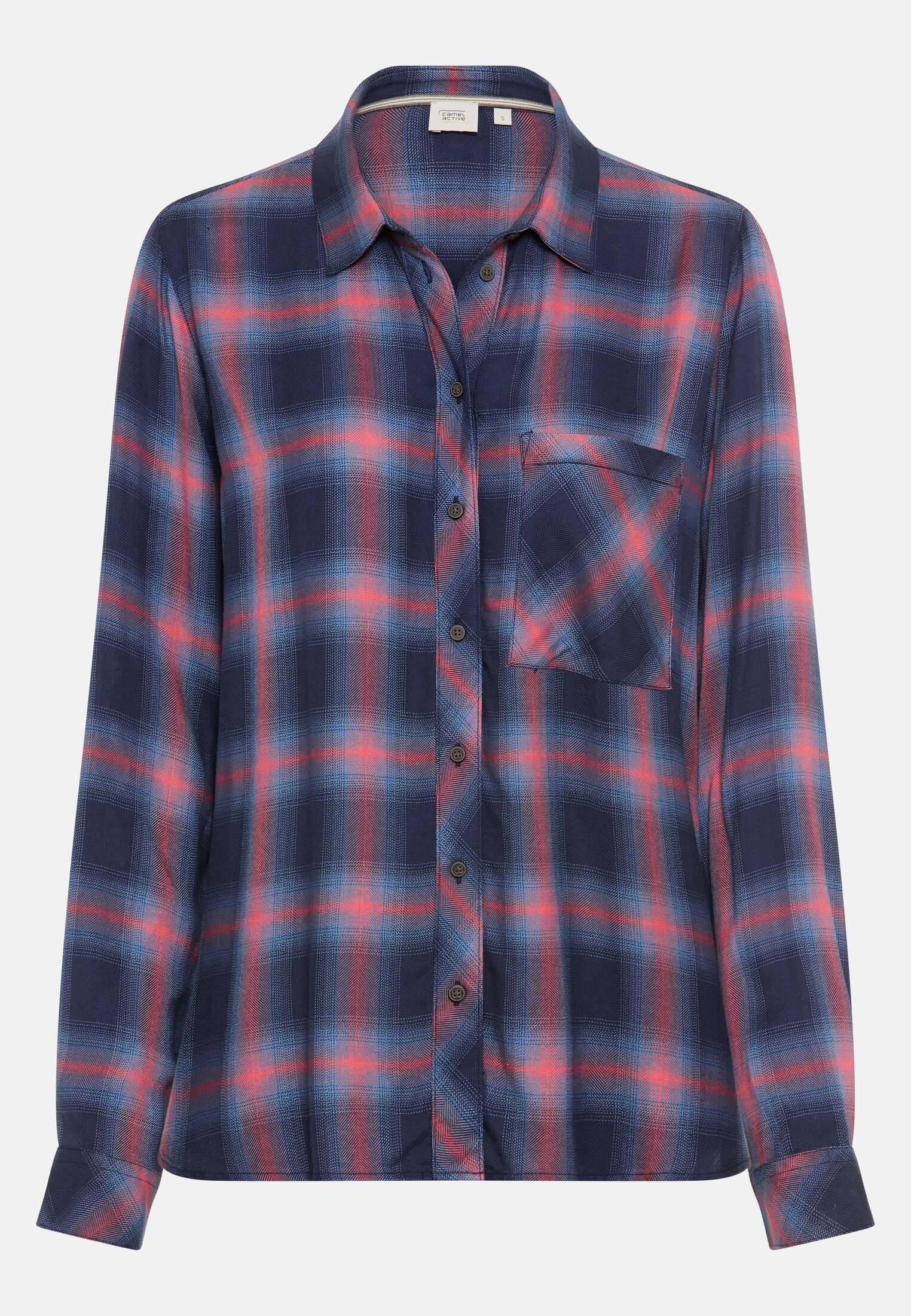 Damen Bluse aus reiner Viskose Blau Rot frontal vorn