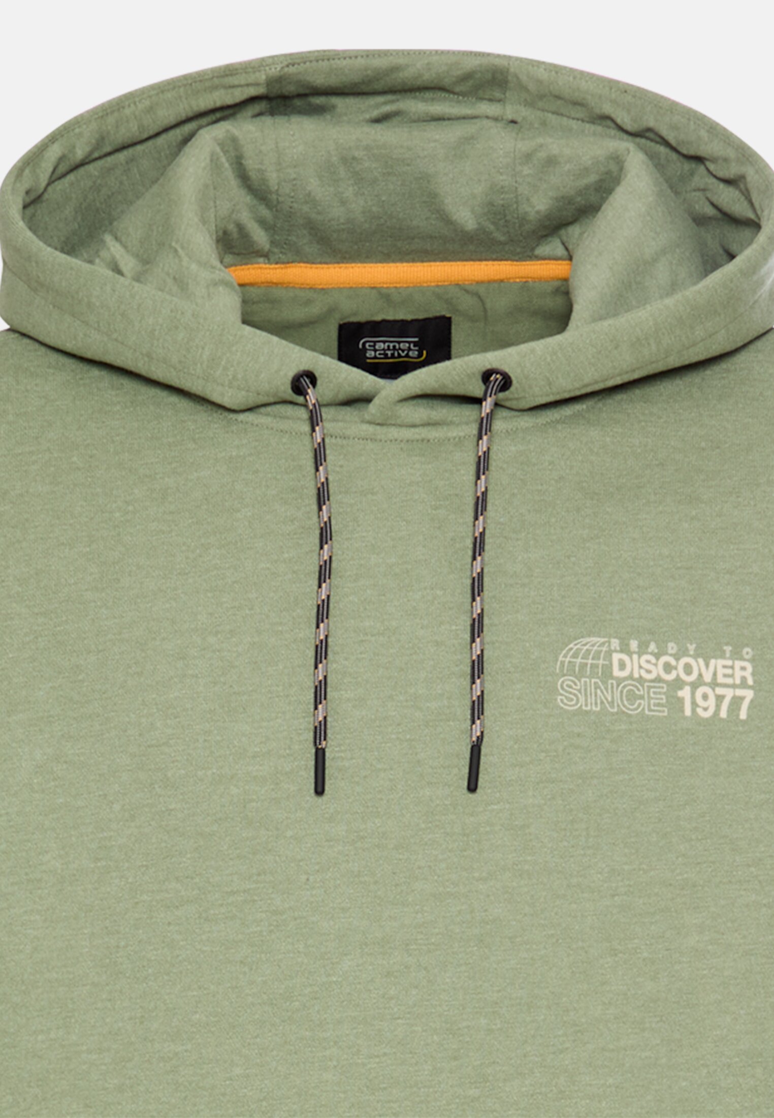 Herren Hoodie mit Rückenprint Blattgrün vorne nah
