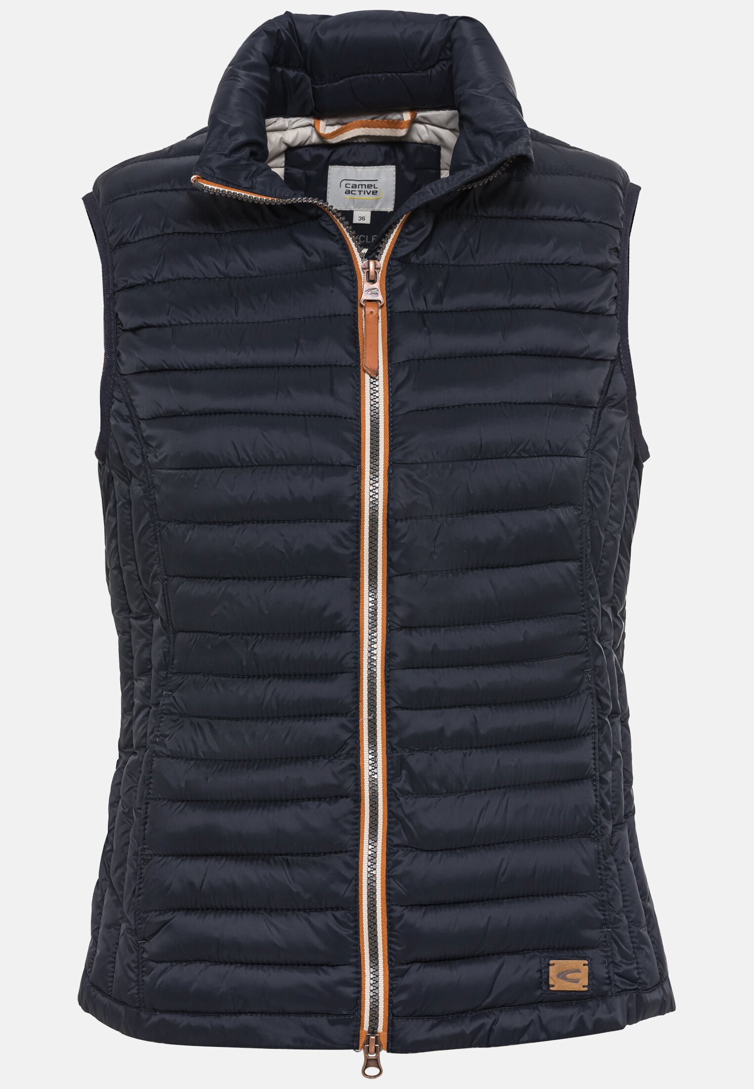 Damen Steppweste aus 100% recyceltem Material Dunkelblau frontal vorn