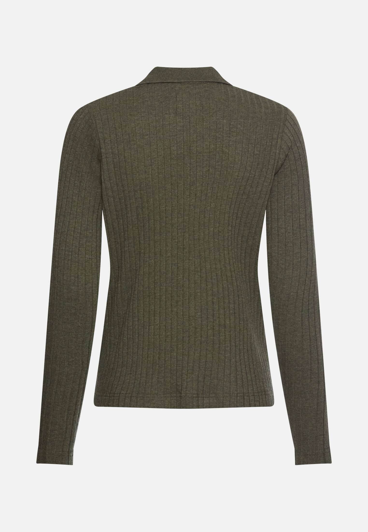 Damen Jersey-Shirt mit geripptem Kragen Dunkelgrün frontal hinten