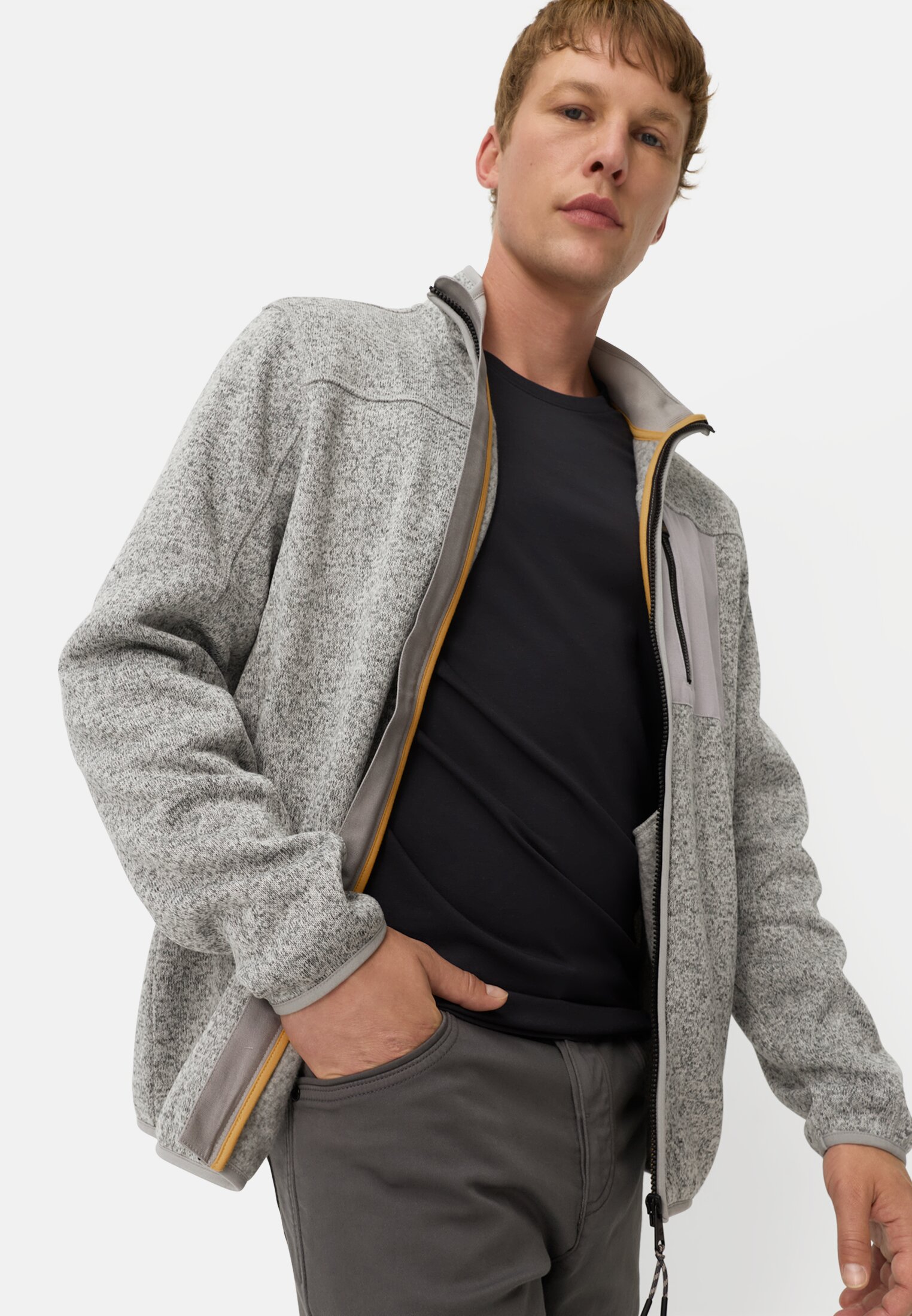 Men Fleece jacket with high collar Grey worn emotional