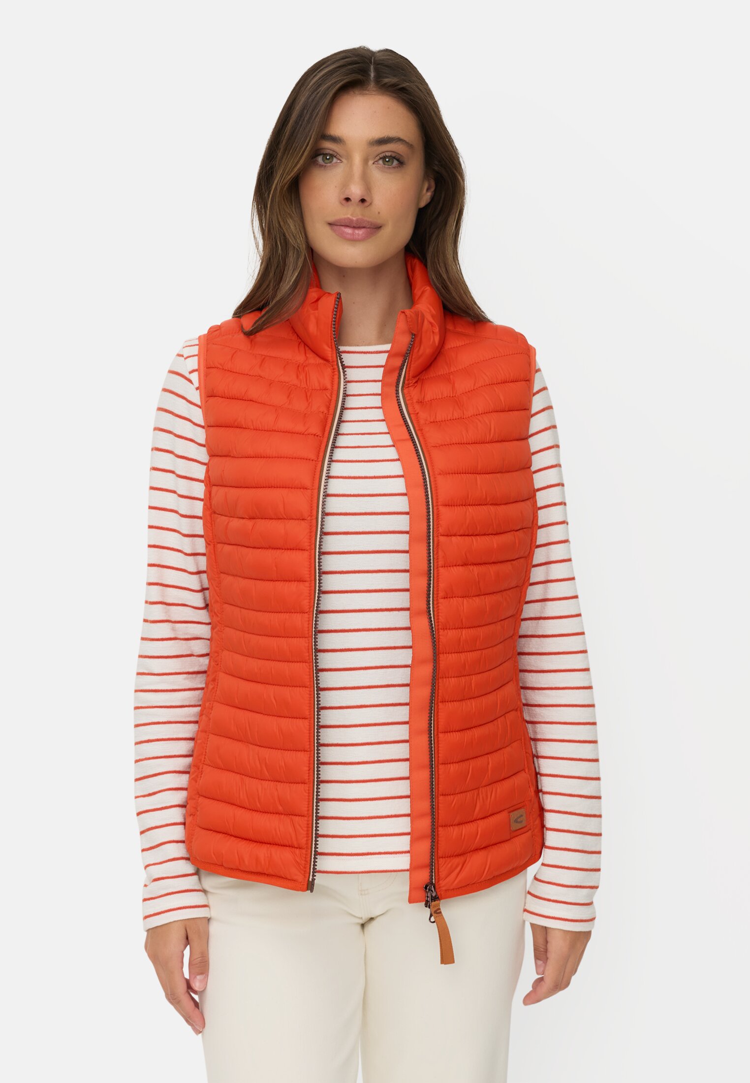 Women Windproof vest with two inner pockets Orange worn front
