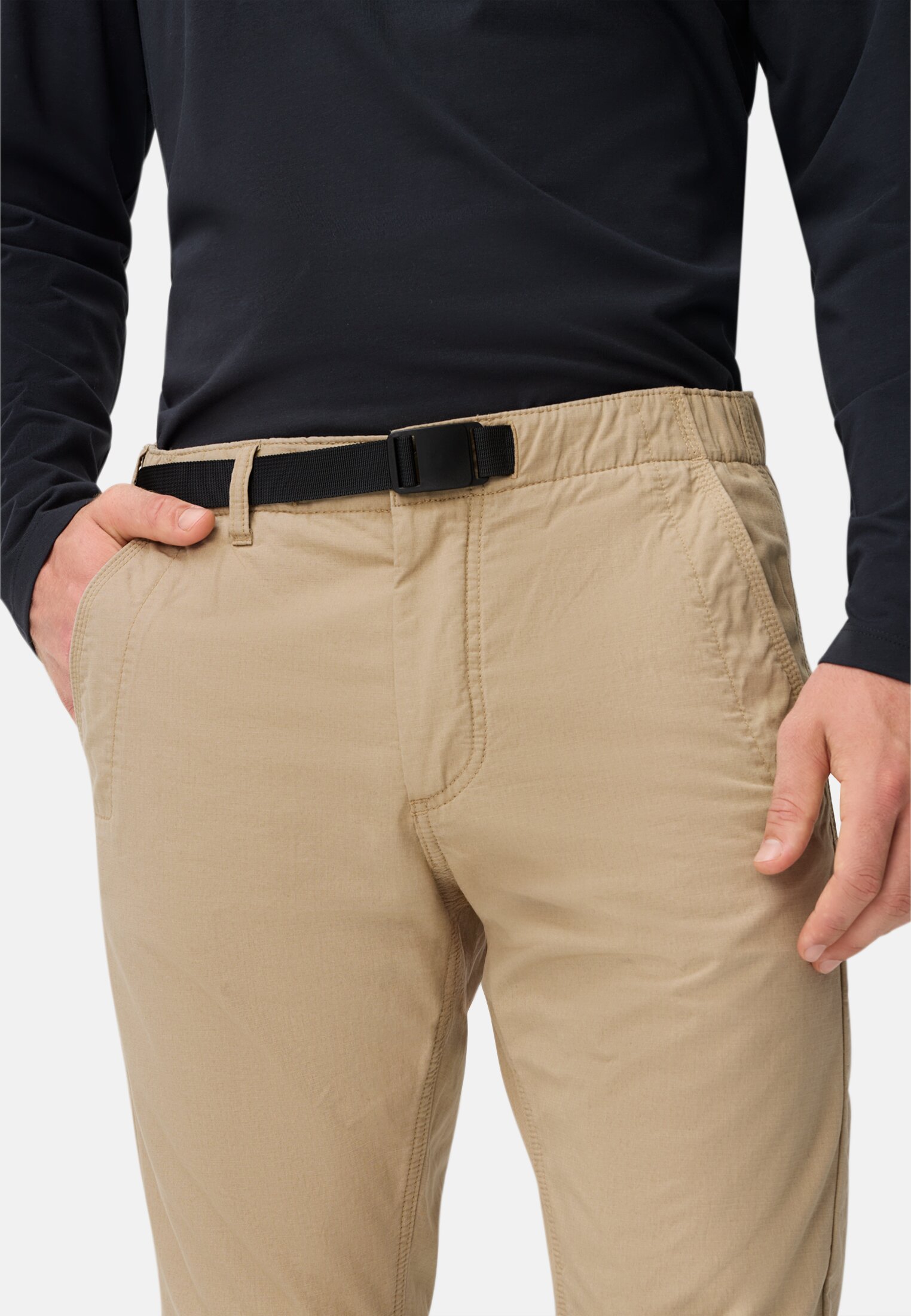 Herren Thermo Chino aus reiner Baumwolle mit Polyesterfutter Beige getragen detailliert nah