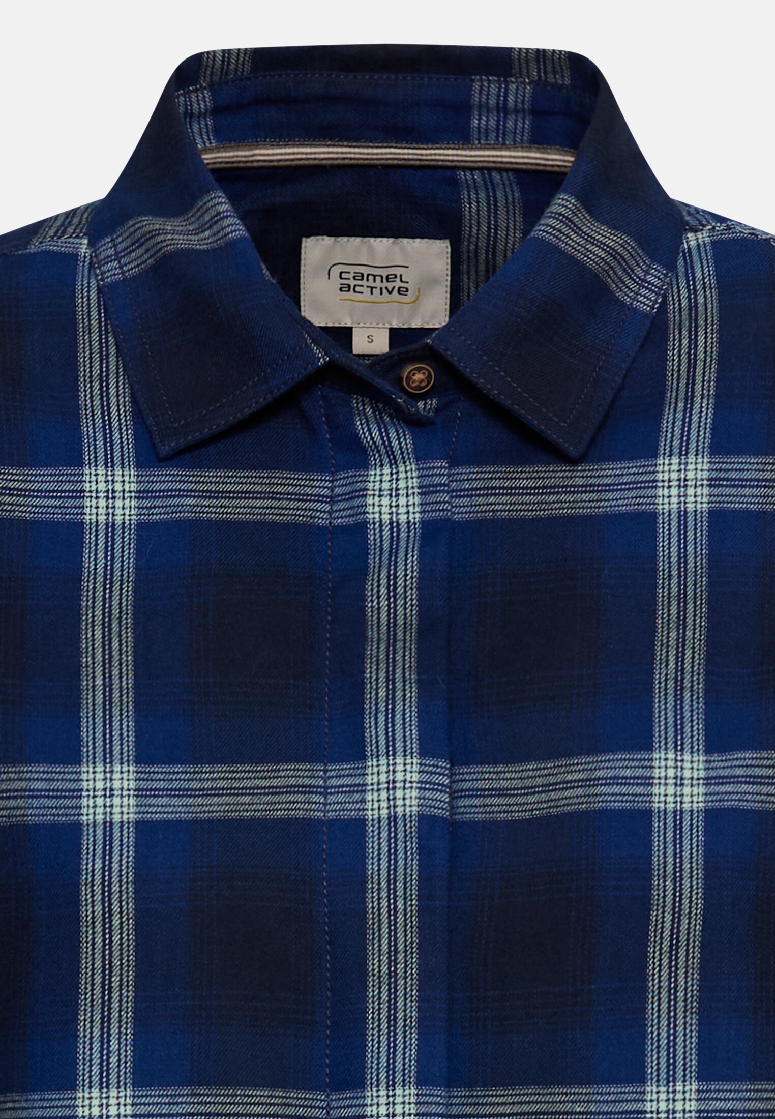 Women Chequered blouse made from cotton blend Indigo Blue front close