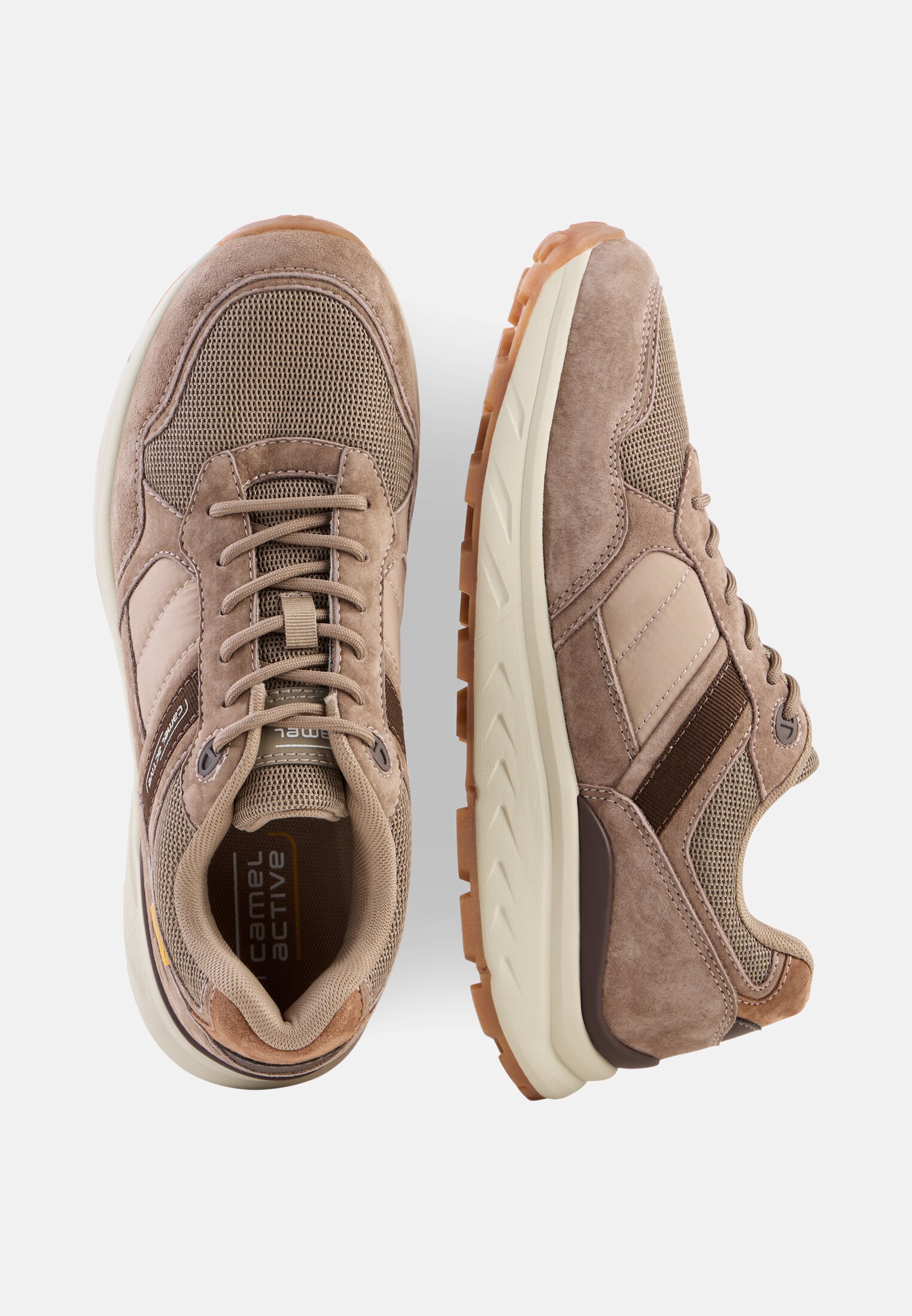 Men Sneakers made from nubuck and textile mix with comfort sole Taupe frontal top