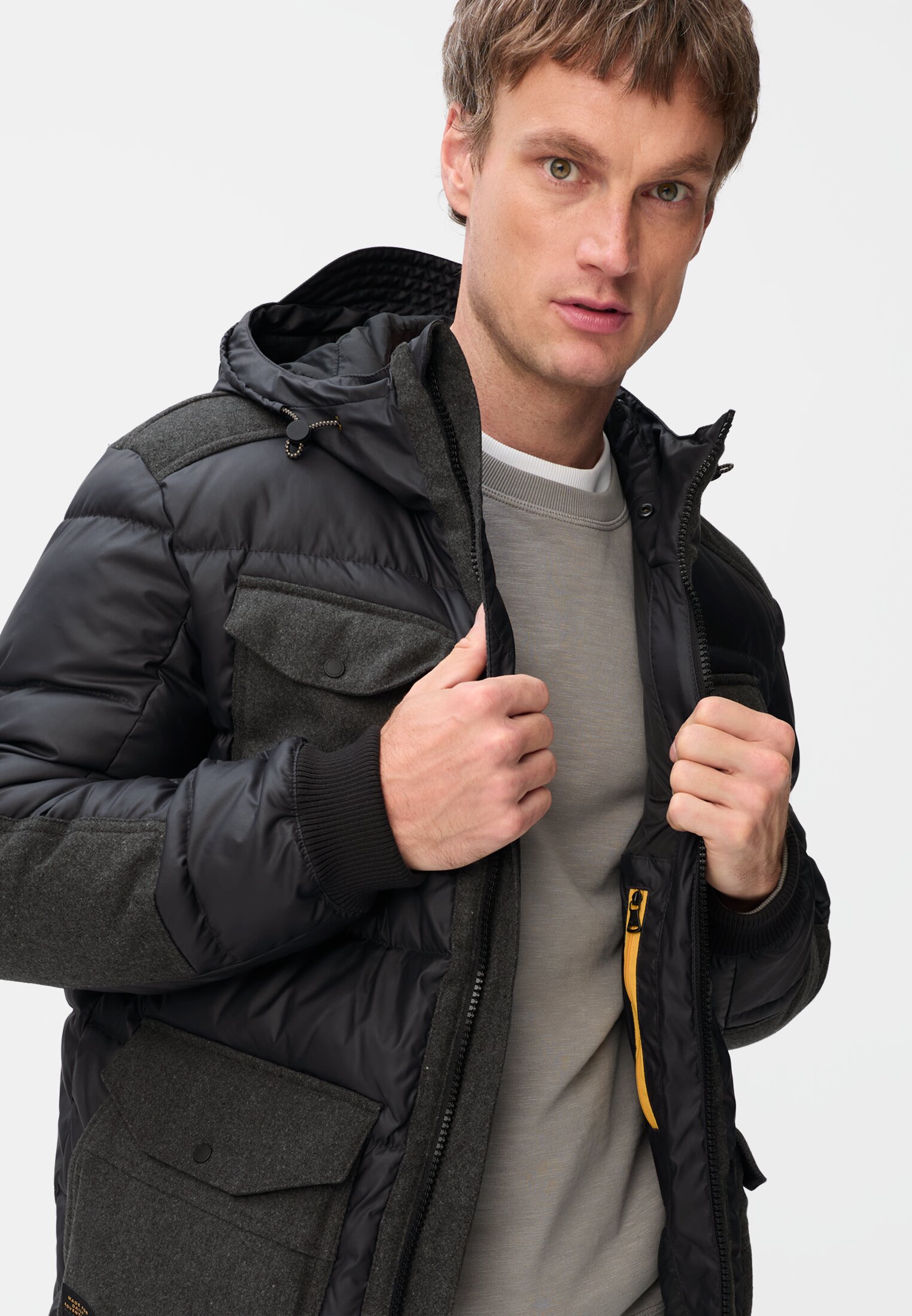 Men Field jacket with removable teddy lining Navy Blue worn emotional
