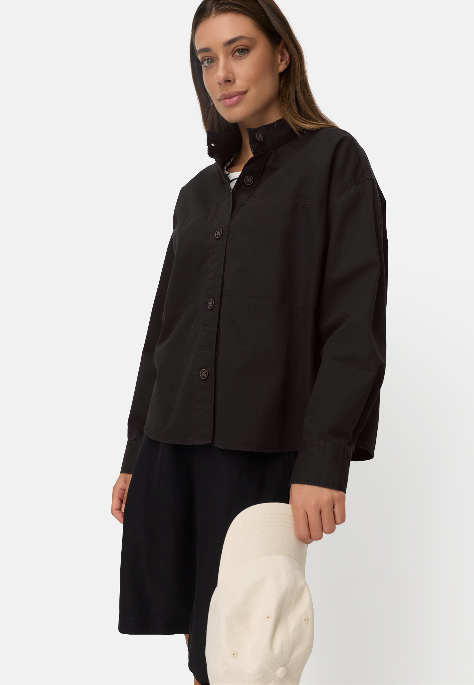 Vrouwen Blouse met lange mouwen en opstaande kraag Kaviaar gedragen emotional
