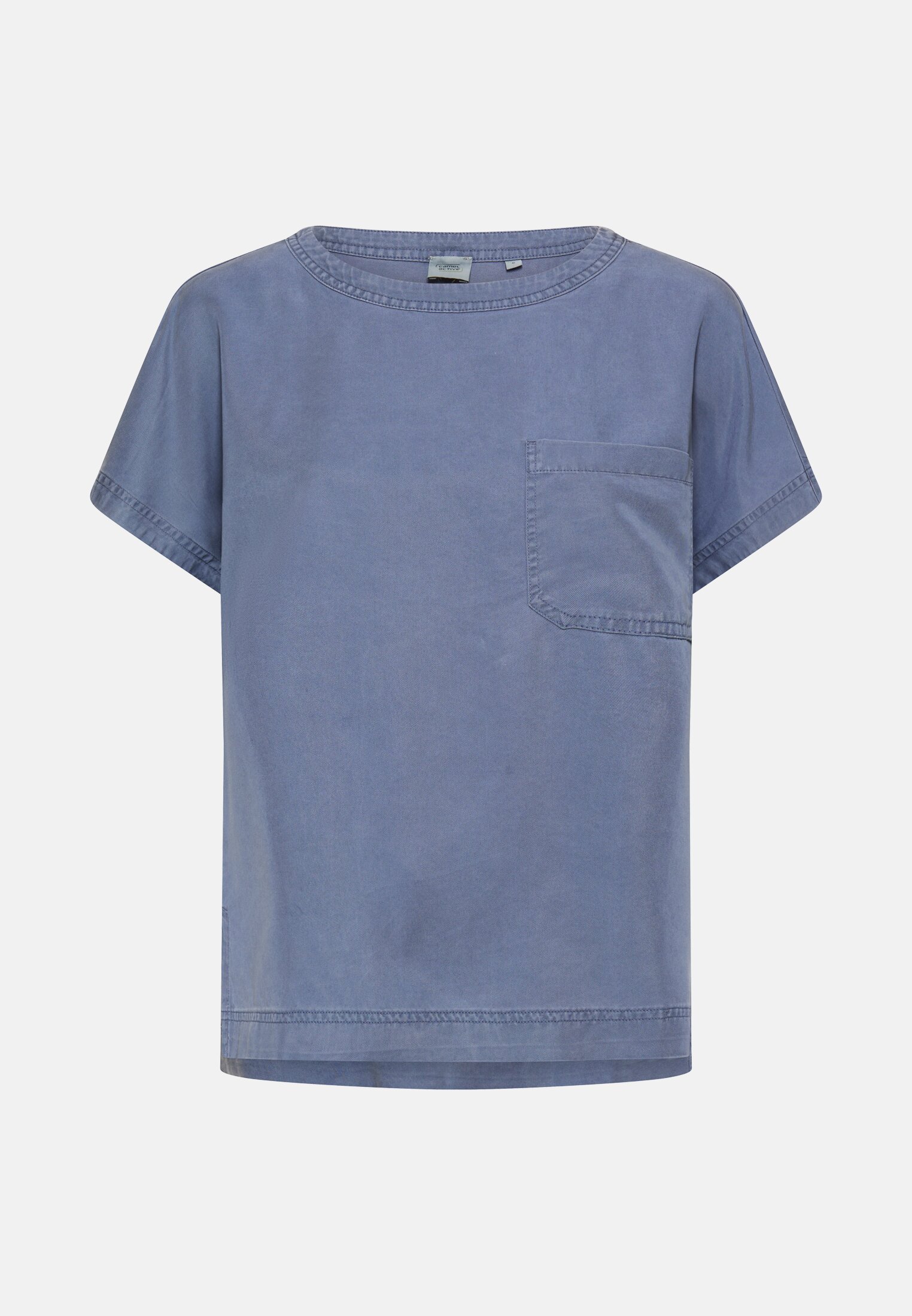 Damen Kurzarm T-Shirt mit Brusttasche Ozeanblau frontal vorn