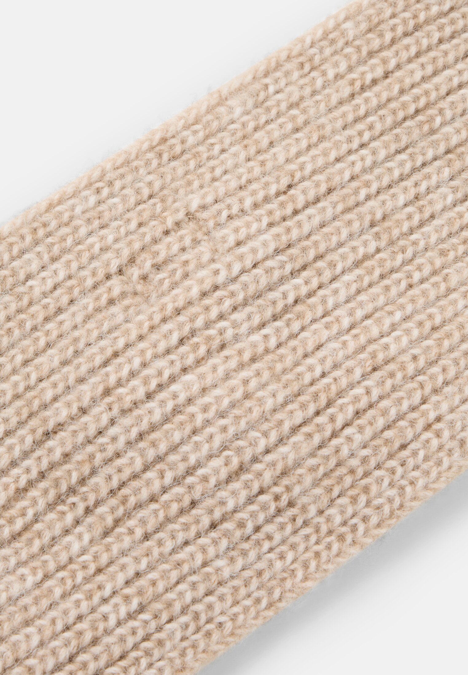 Vrouwen Rekbare hoofdband van wolmix Beige front dichtbij