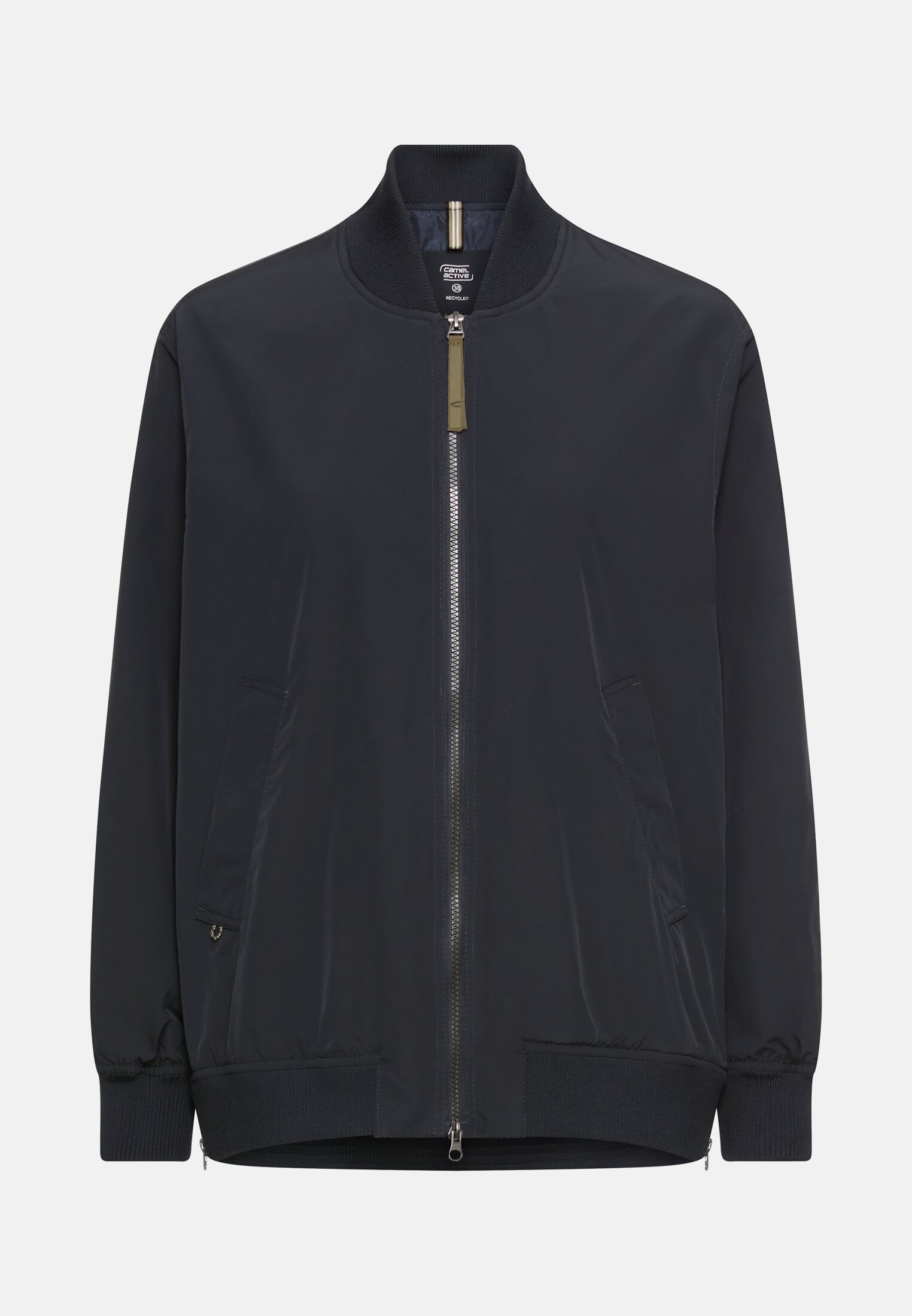 Damen Bomberjacke mit seitlichem Reißverschluss Navyblau frontal vorn