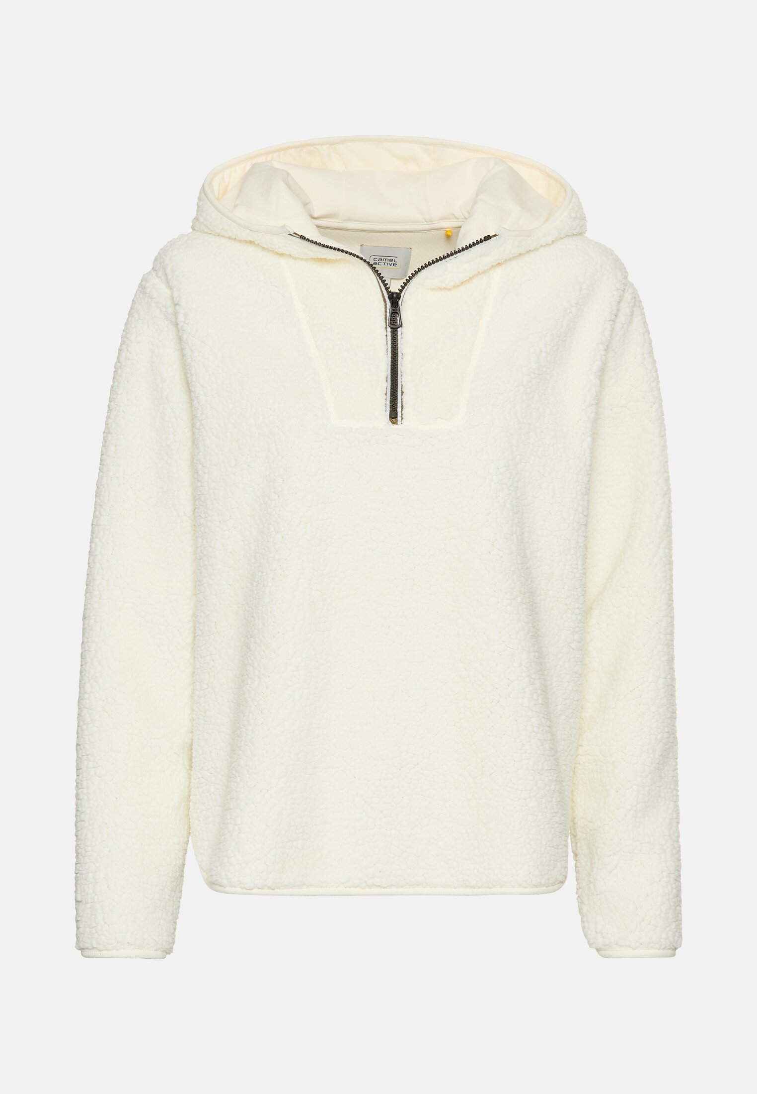camelactive_Pullover_Weiss_309356-6F66-01_0G-00 Damen Kapuzenpullover aus Teddyfleece Milchweiß frontal vorn