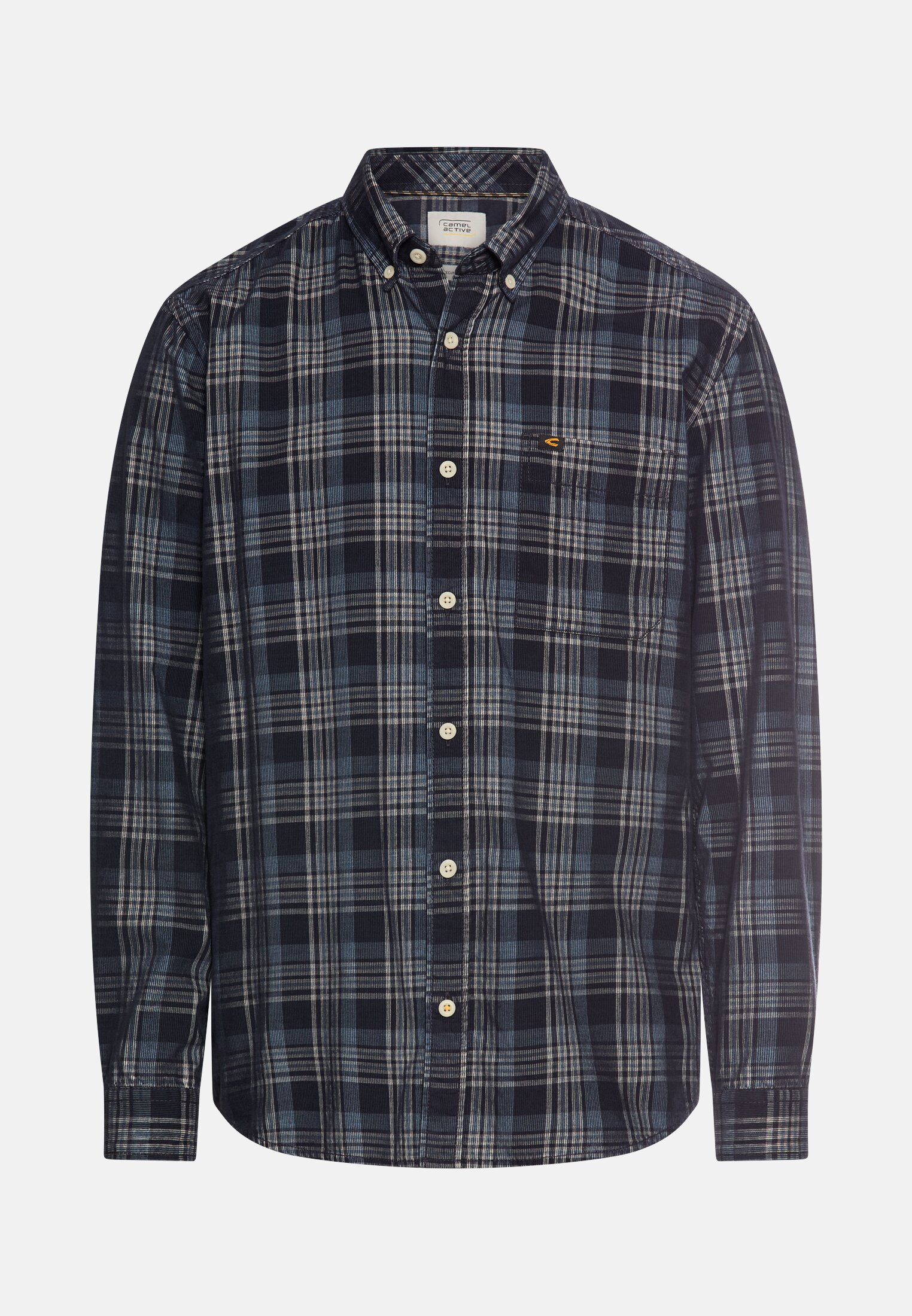 Men Checked long-sleeved shirt with chest pocket Navy blue frontal front