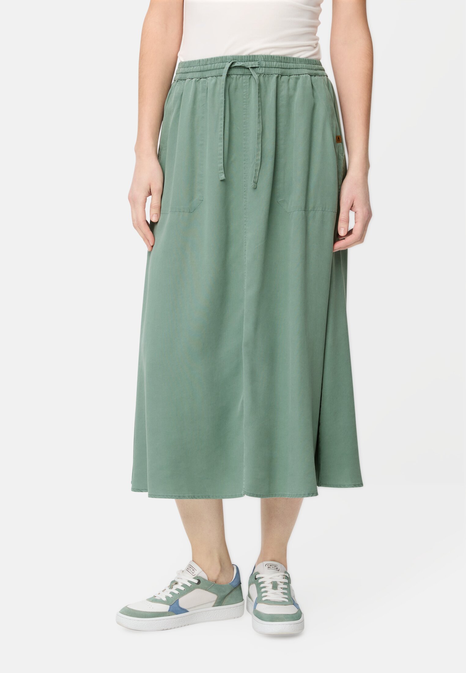 Women Skirt with drawstring Jade Blue worn front