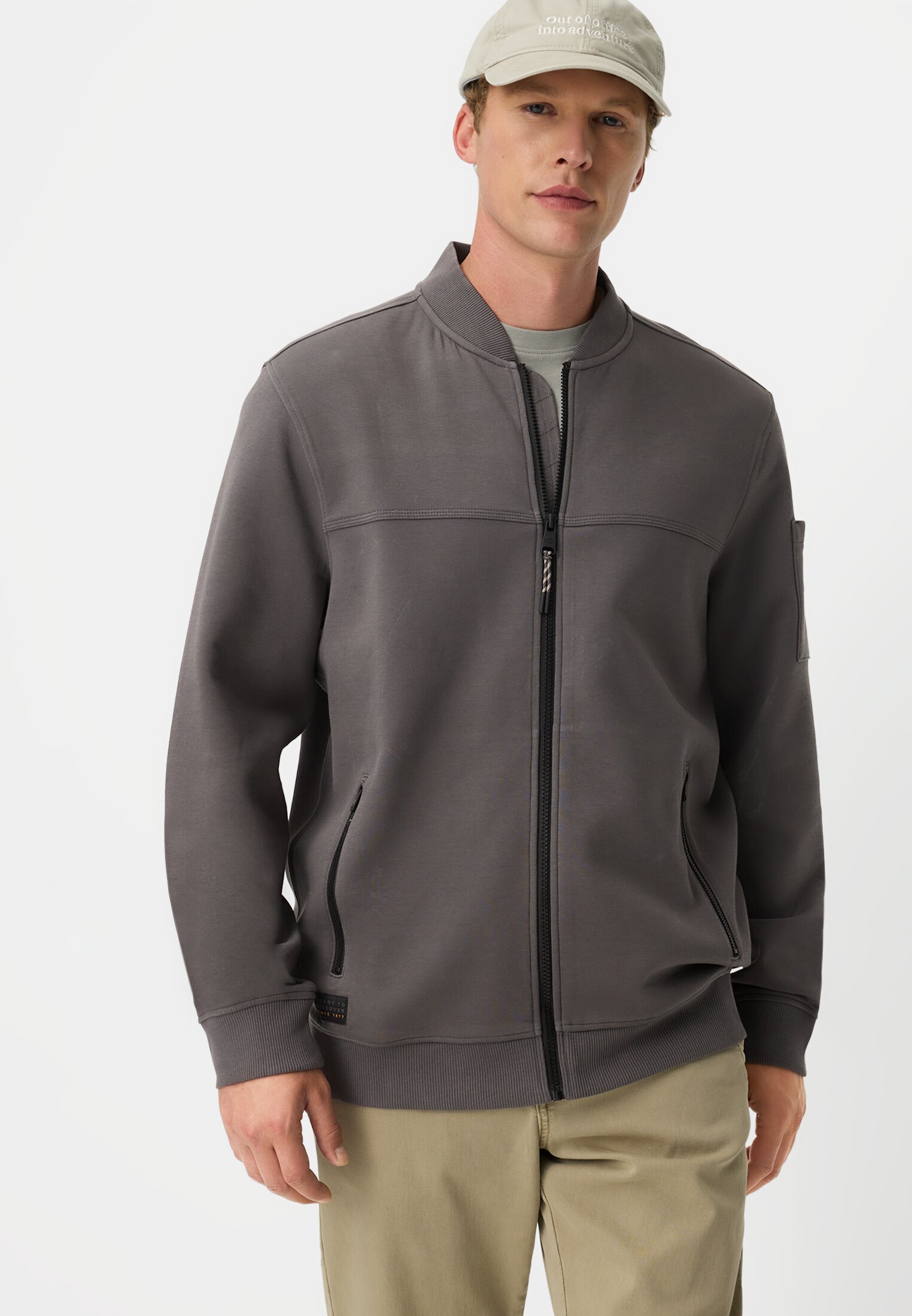 Men fleXXXactive® Sweat Jacket made from scuba jersey Graphite grey worn emotional
