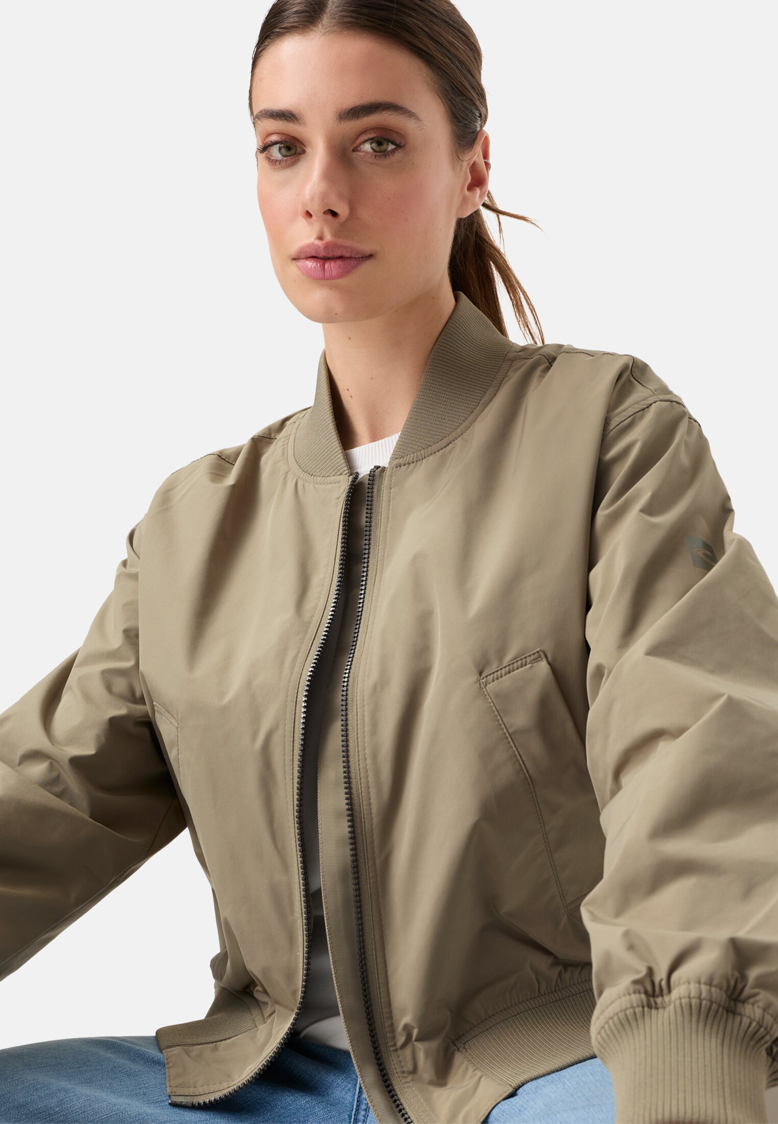 Women Bomber jacket with pockets Sage worn emotional