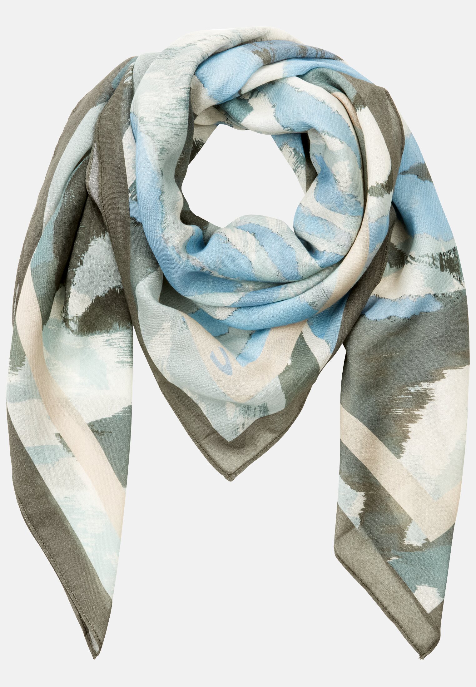 Women Scarf made of cotton with fringes Green-Blue frontal front