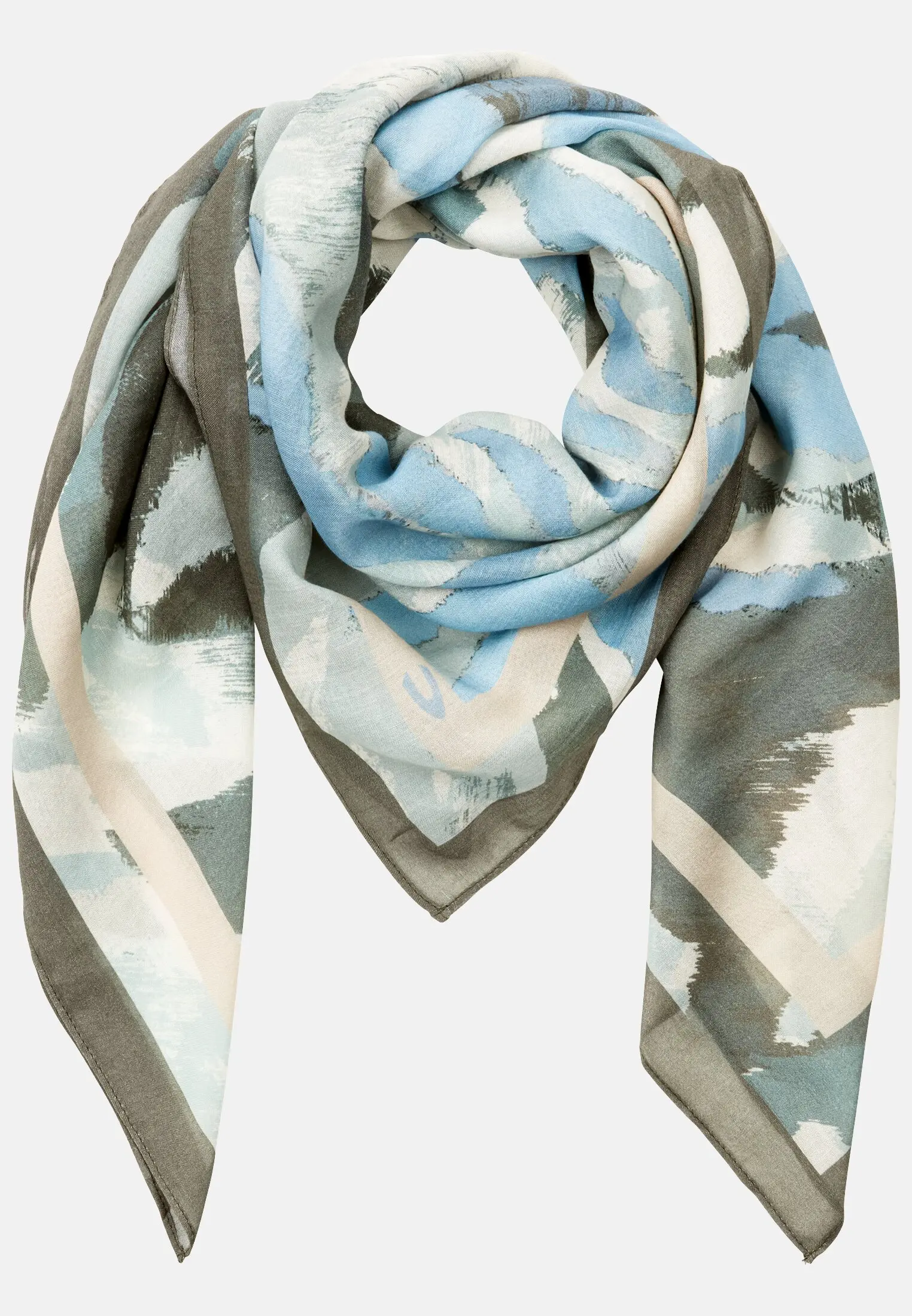 Women Scarf made of cotton with fringes Green-Blue frontal front