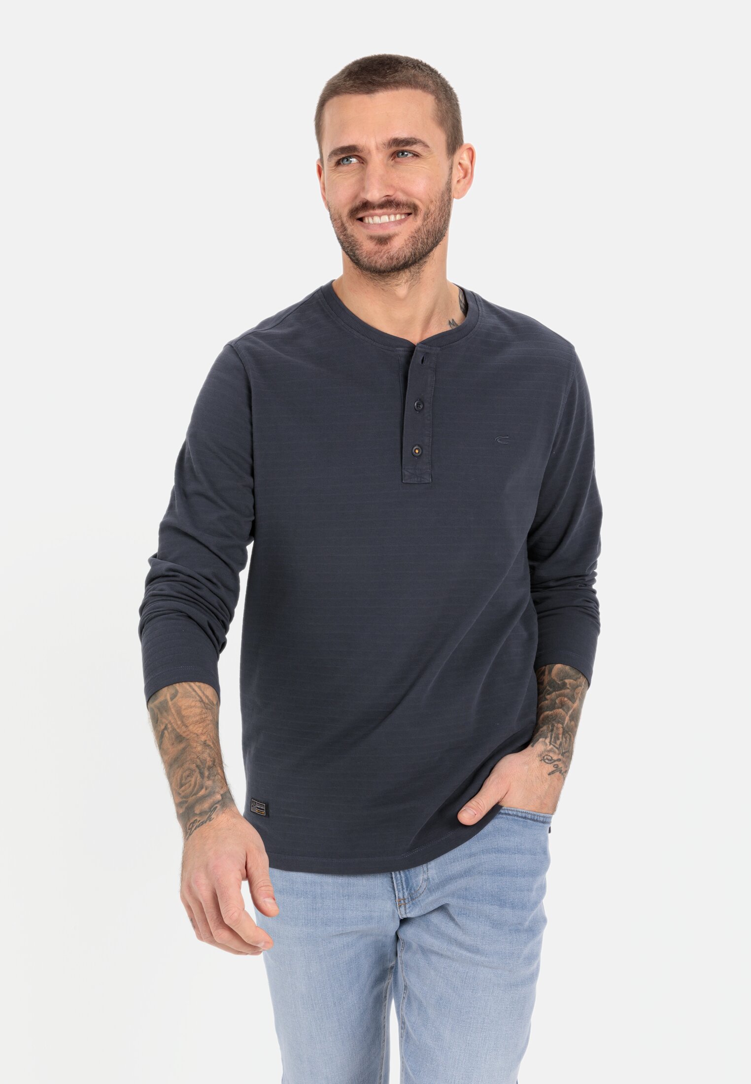 Henley Langarmshirt für Herren in Dunkelblau | M