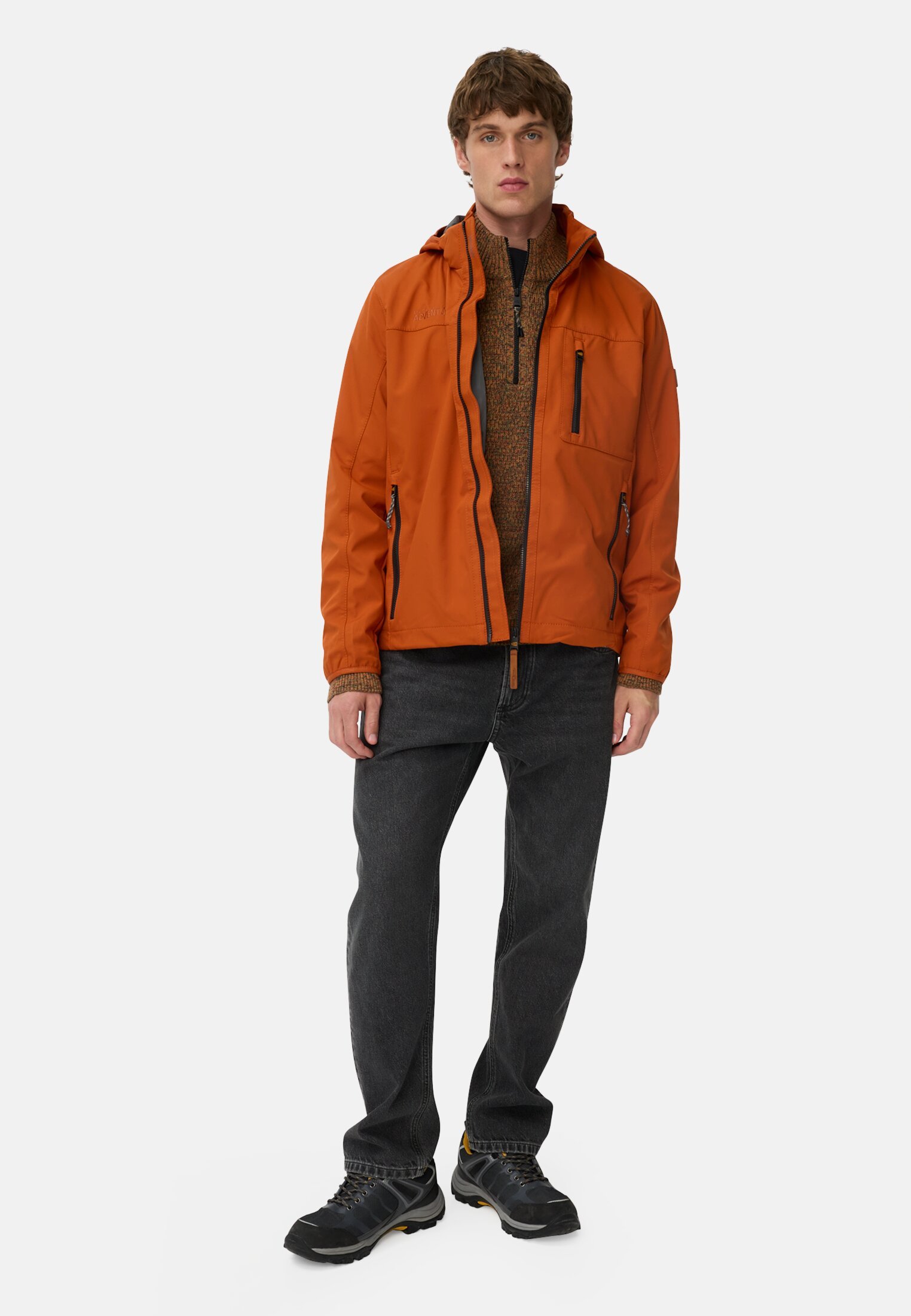 Heren Softshell jack met afneembare capuchon Kaneel gedragen voor lichaam compleet 