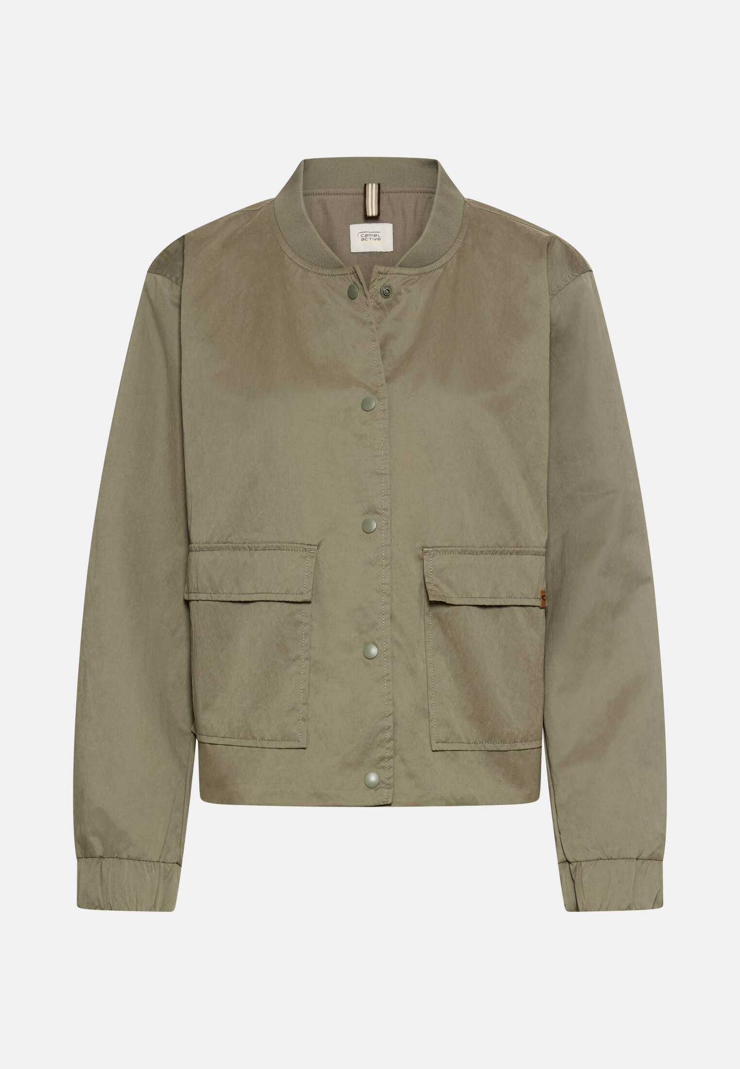 Damen Indoor Jacke mit Bomberkragen Graugrün frontal vorn