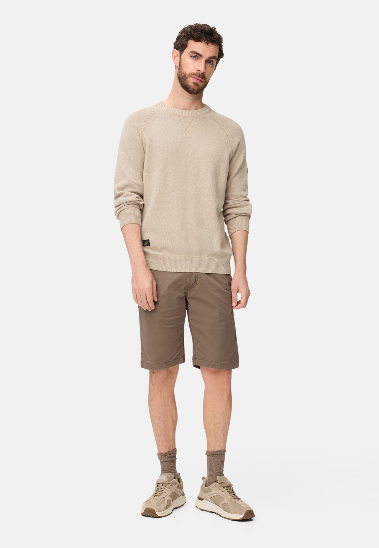 Men Bermuda shorts with zipper Mud Brown worn front full body