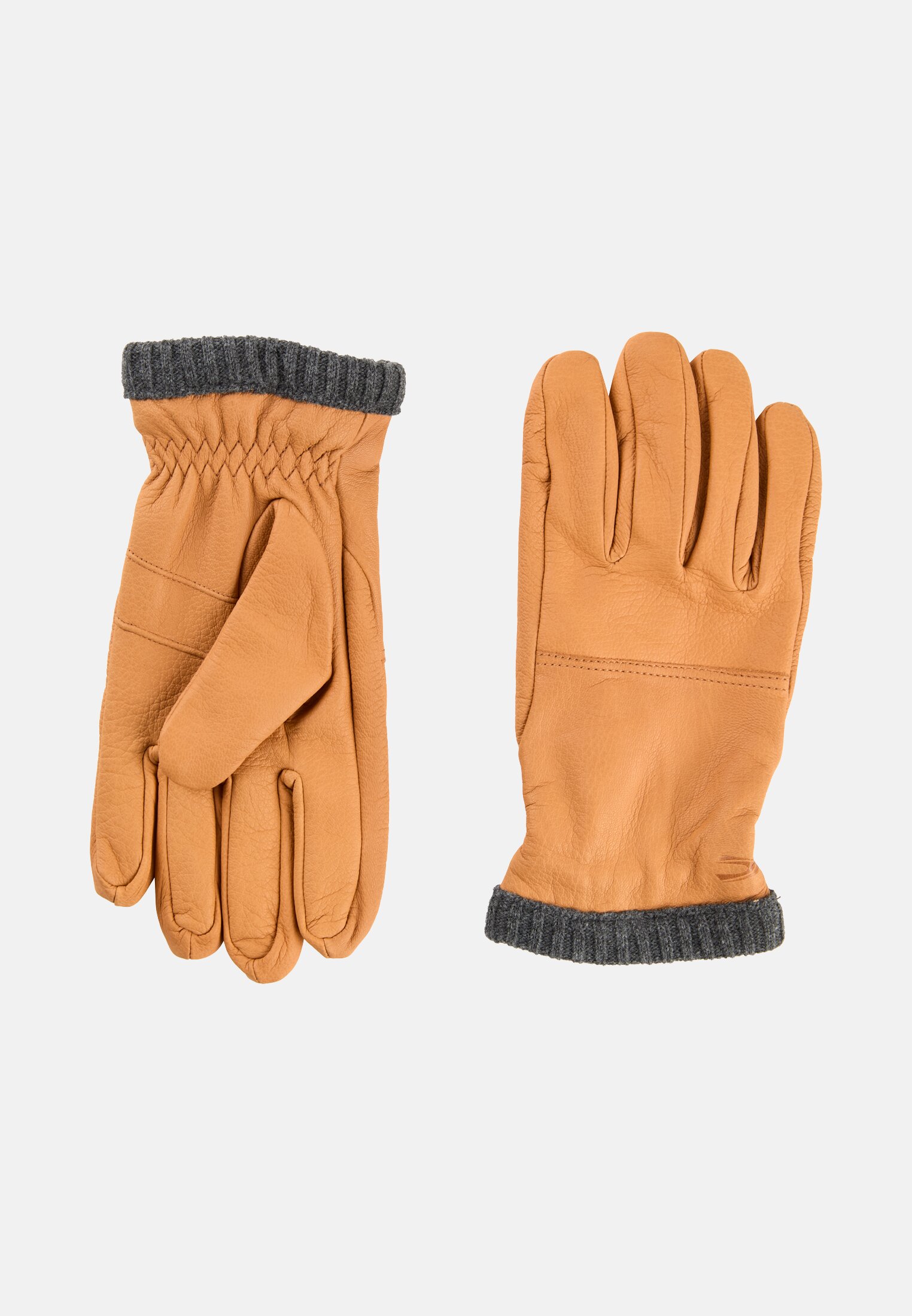 Herren Lederhandschuhe mit elastischen Bündchen und wärmendem Futter Braun hinten nah