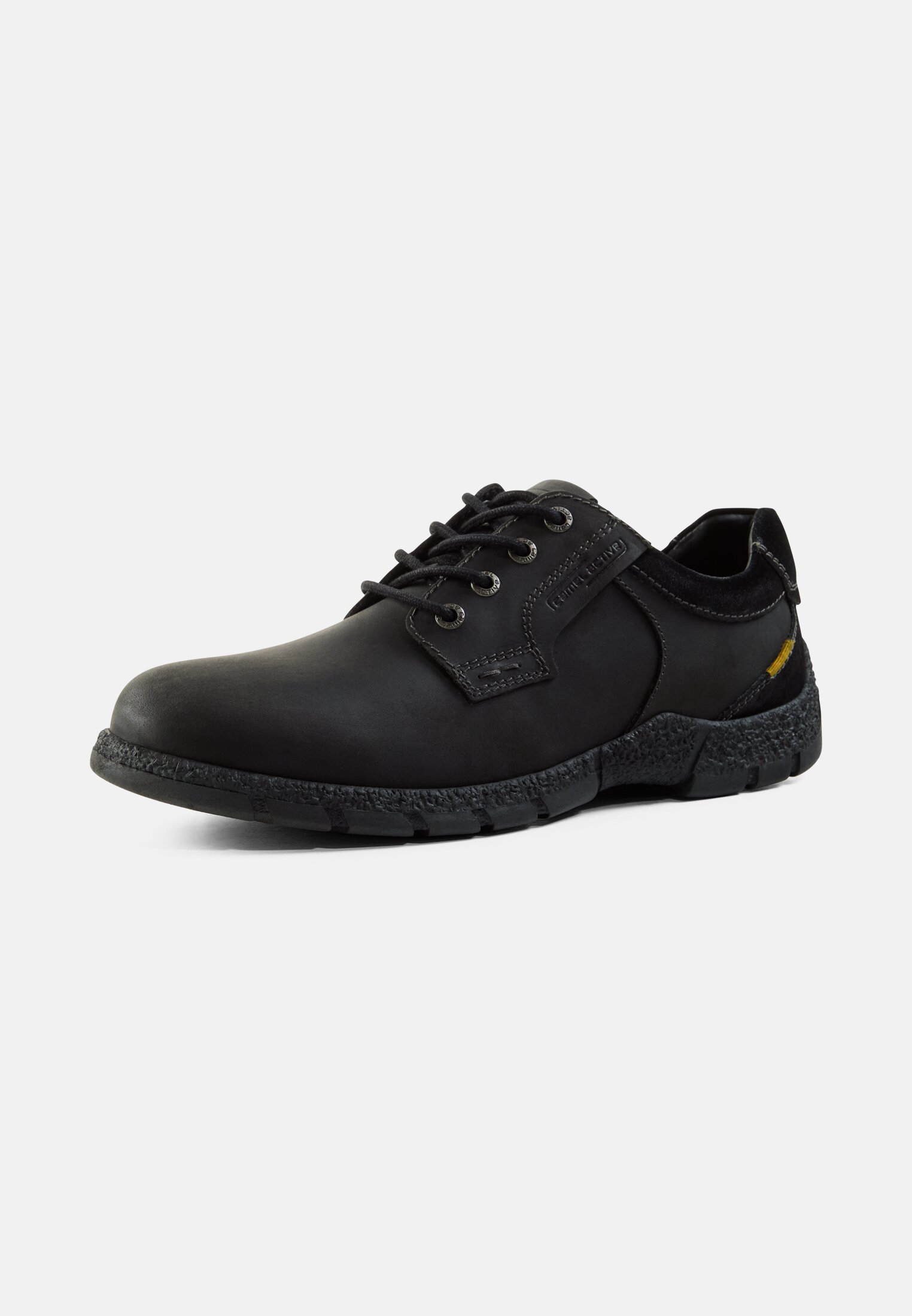 Herren Lederschuh mit robuster Sohle Schwarz frontal hinten