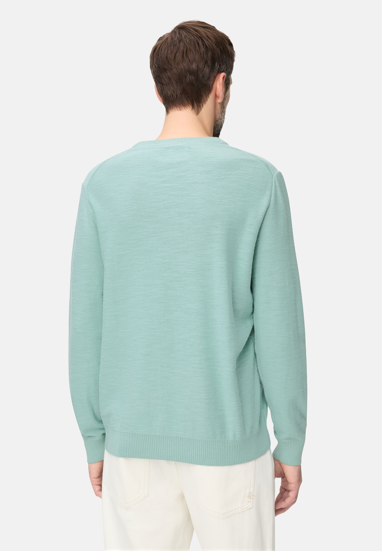 Heren Gebreide trui van puur katoen Oceaan Groen gedragen achter