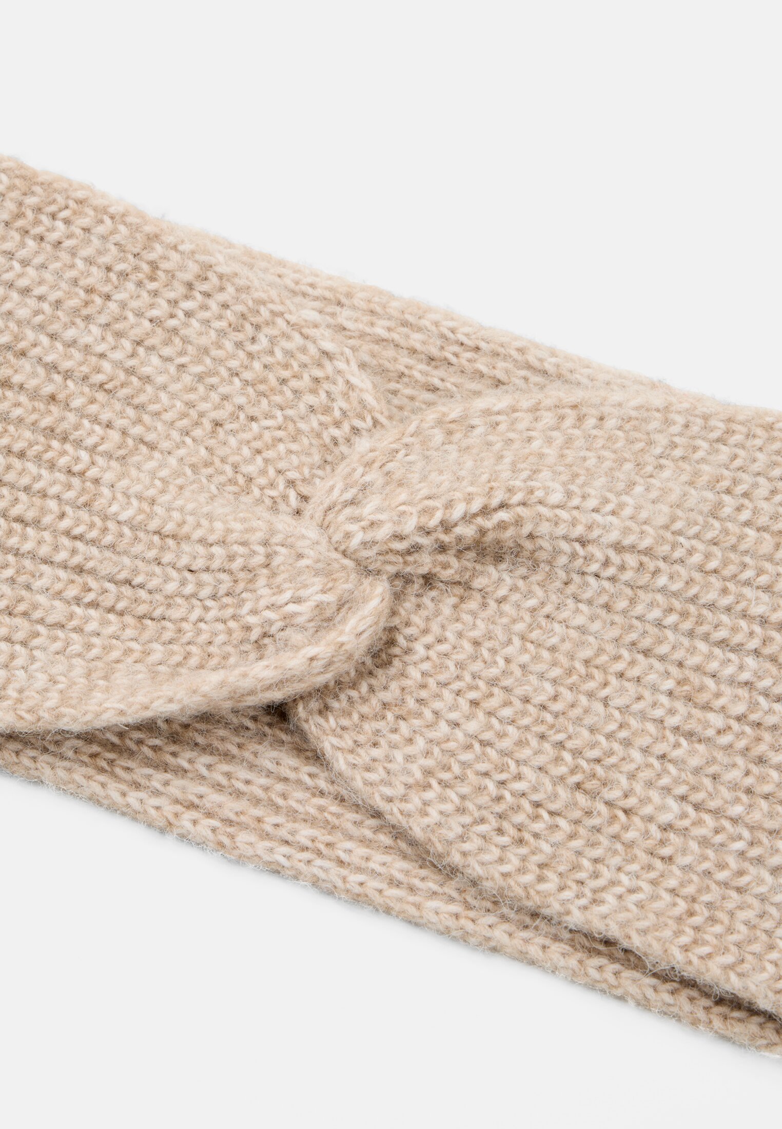 Vrouwen Rekbare hoofdband van wolmix Beige frontaal van boven