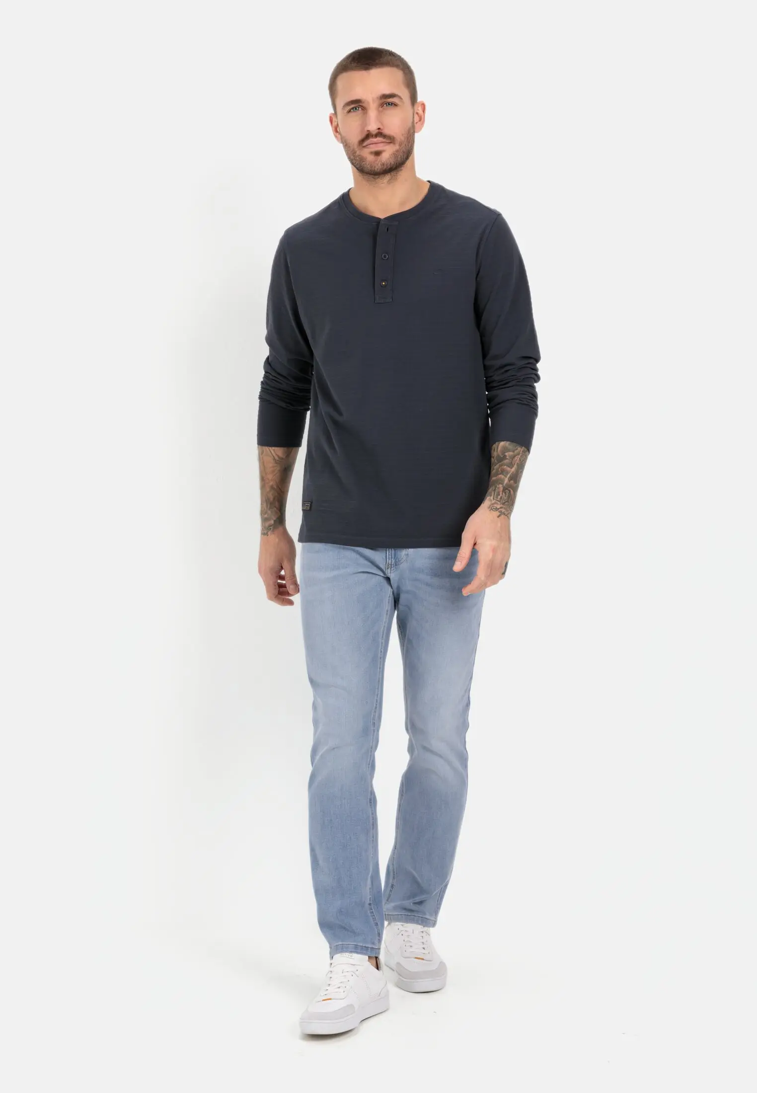 Henley Langarmshirt für Herren in Dunkelblau | M