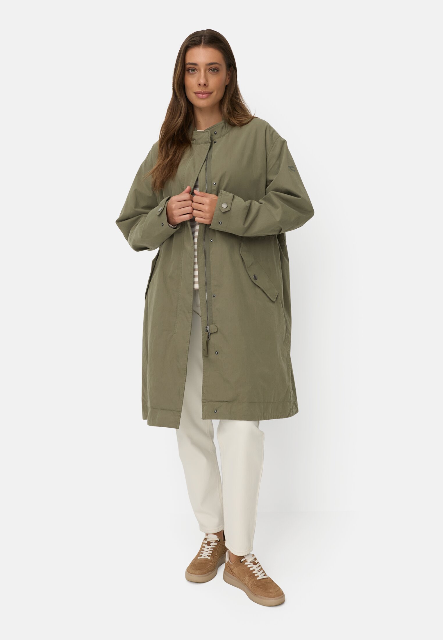 Vrouwen Oversized jas met trekkoord in de taille Donkergroen gedragen voor lichaam compleet