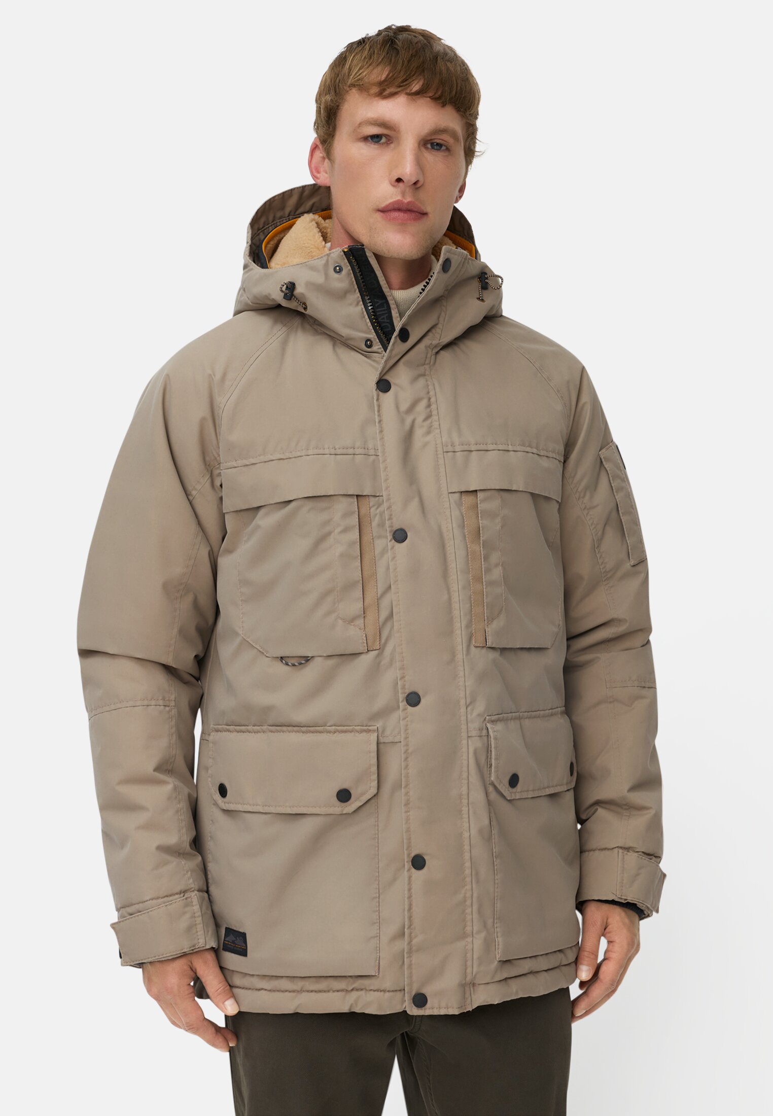 Men Winter jacket with pockets Beige worn front