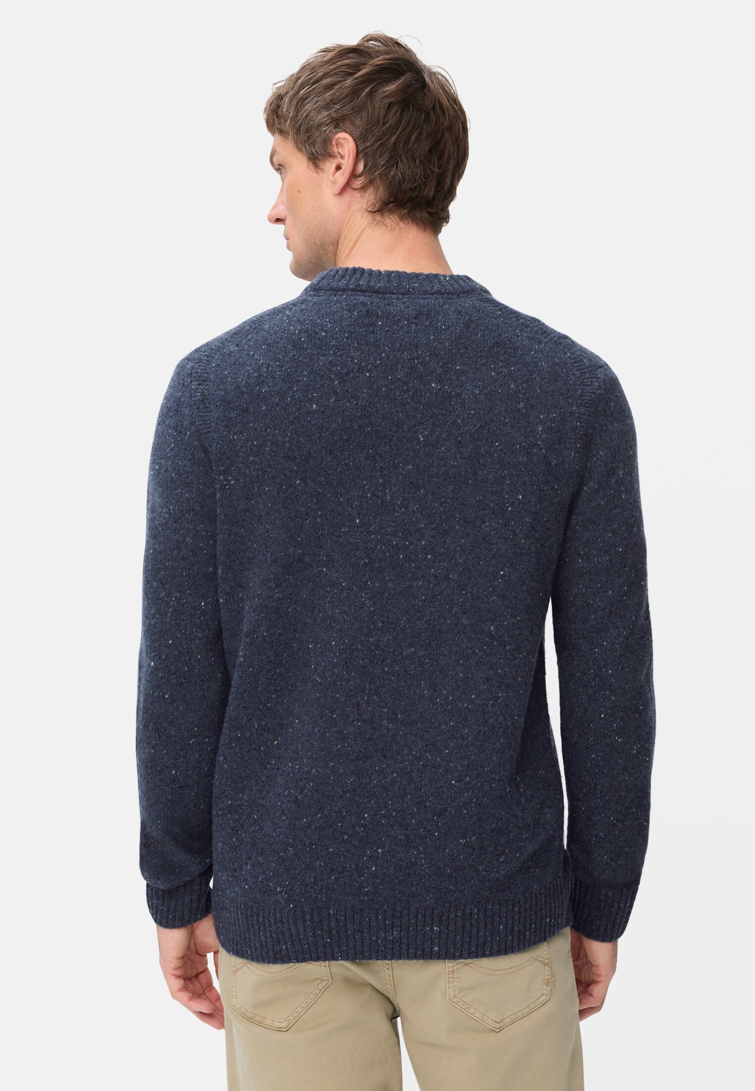Heren Trui van merinowolmix Navy blauw gedragen achter