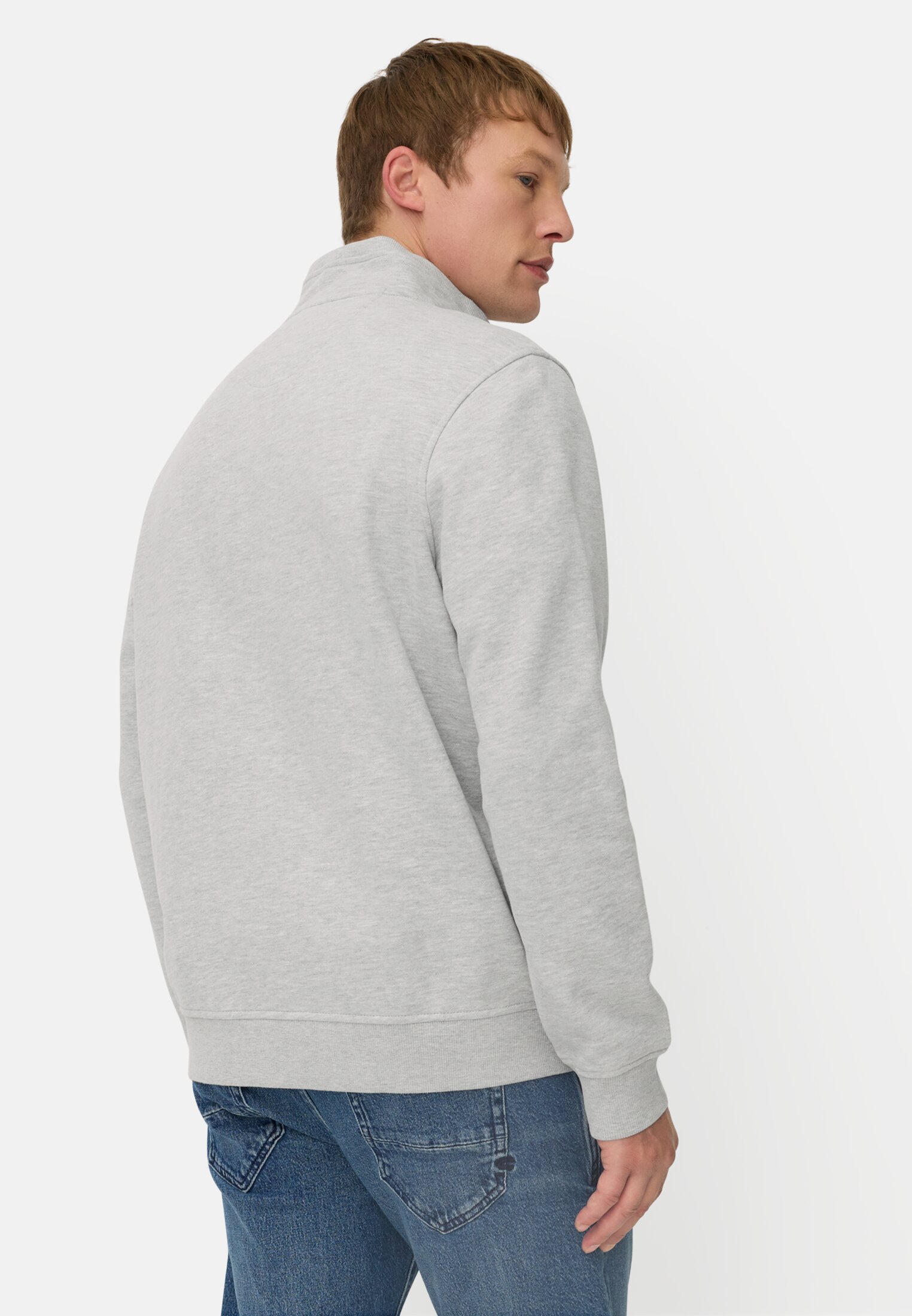Men Sweatshirt with Troyer collar Grey worn back