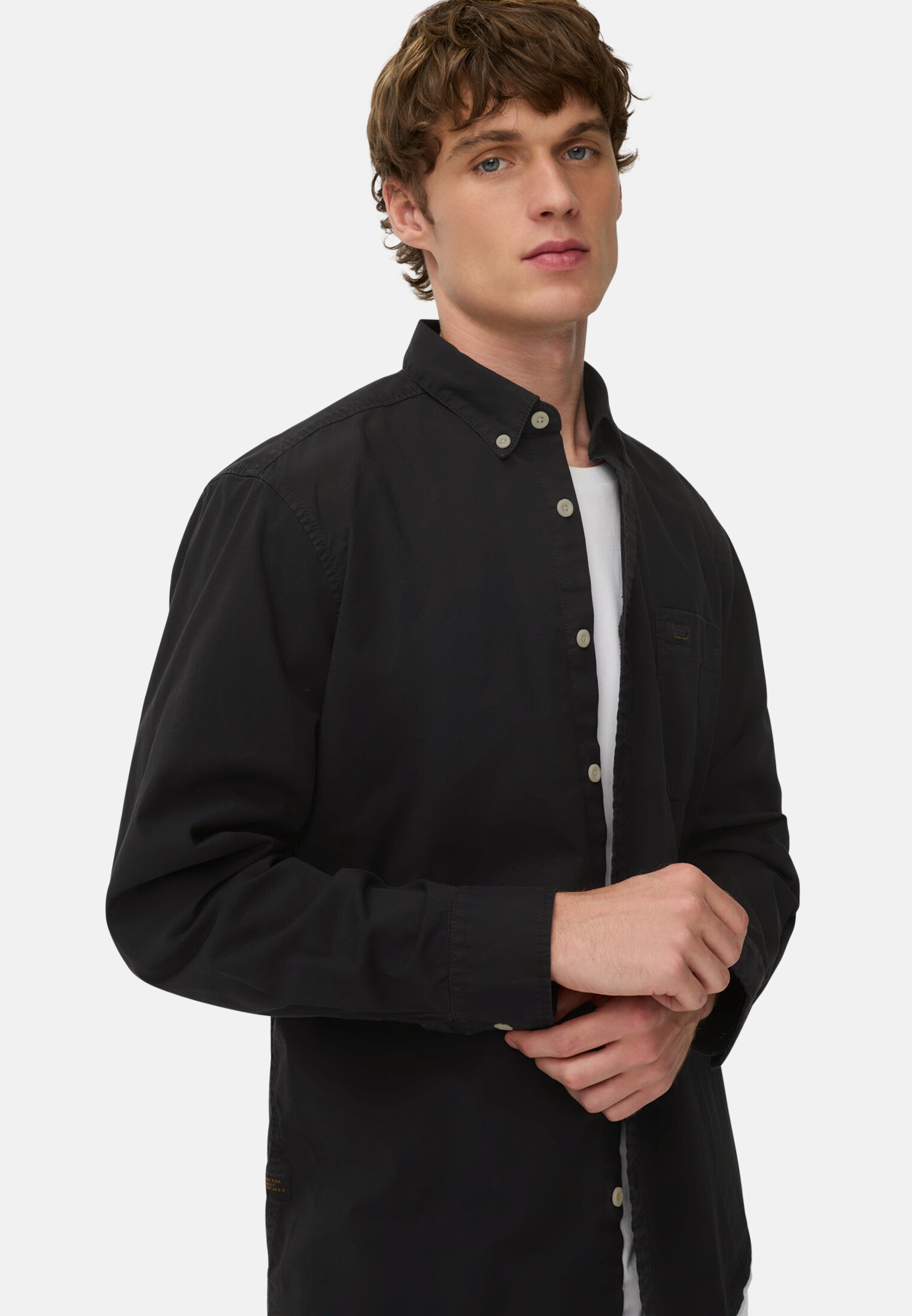 Men Long-sleeve shirt with button-down collar Black worn emotional