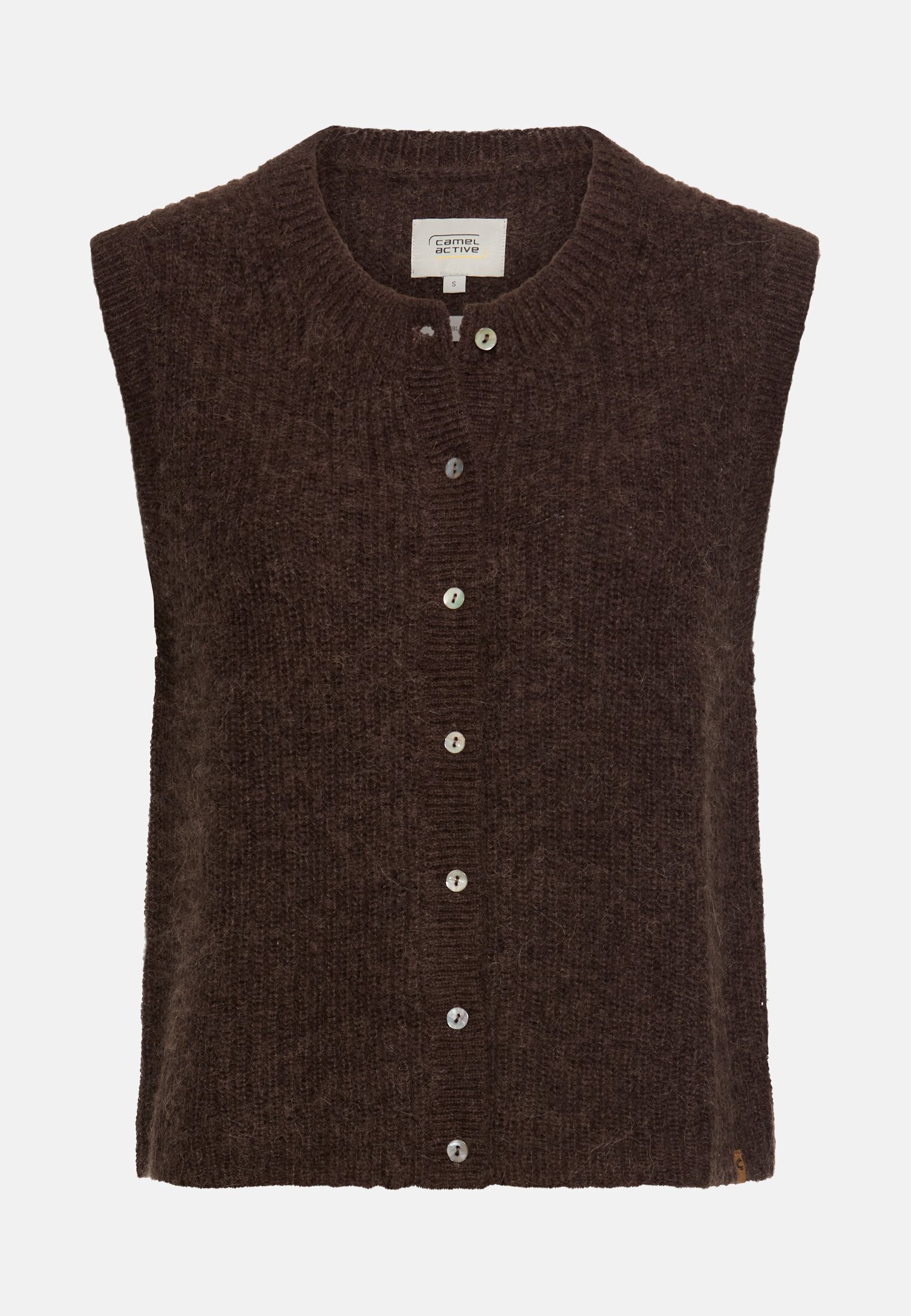 Women Knitted vest with button placket Brown frontal front